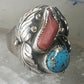 Navajo ring Turquoise Coral band size 10.25 sterling silver women men