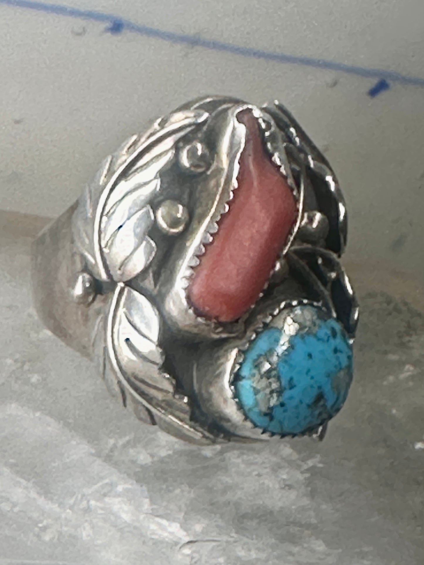 Navajo ring Turquoise Coral band size 10.25 sterling silver women men