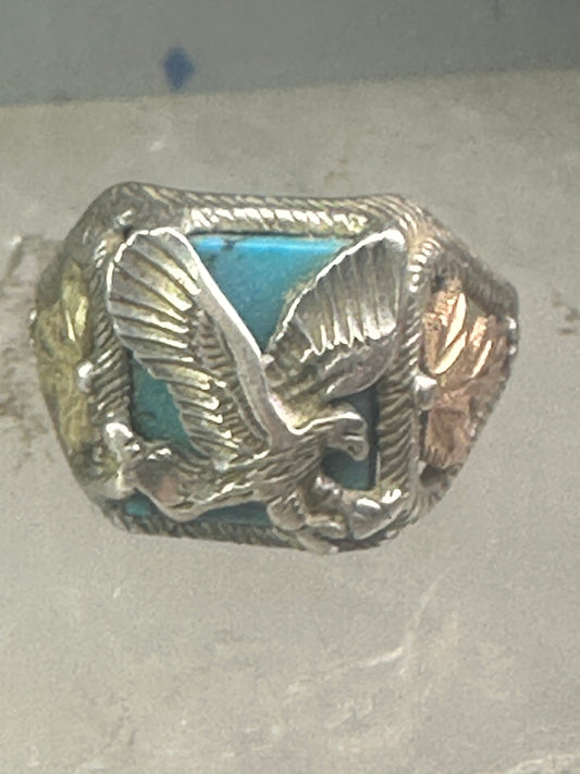 Eagle ring turquoise Black Hills Gold leaves band size 7 sterling silver women girls men