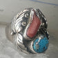 Navajo ring Turquoise Coral band size 10.25 sterling silver women men