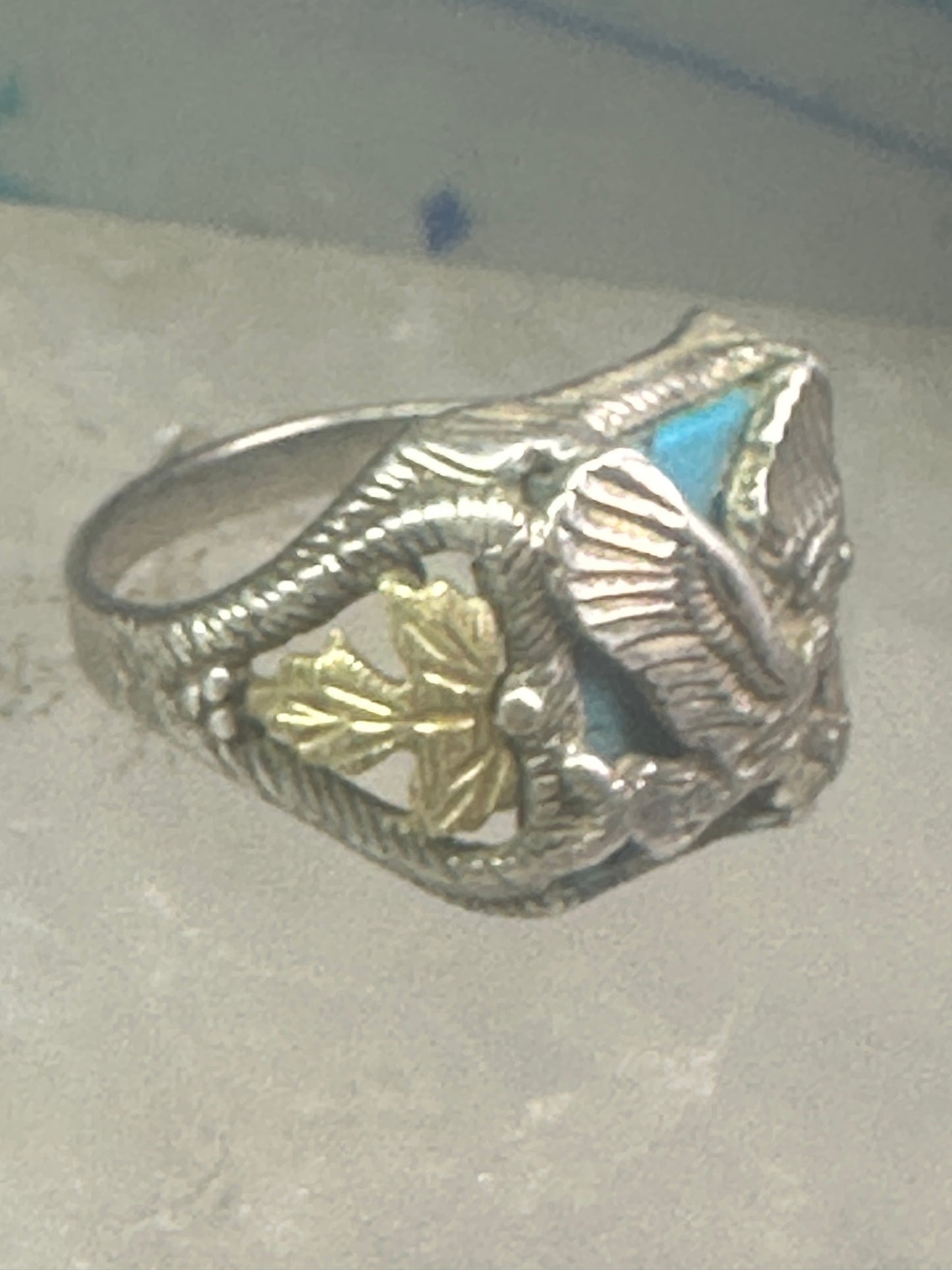 Eagle ring turquoise Black Hills Gold leaves band size 7 sterling silver women girls men