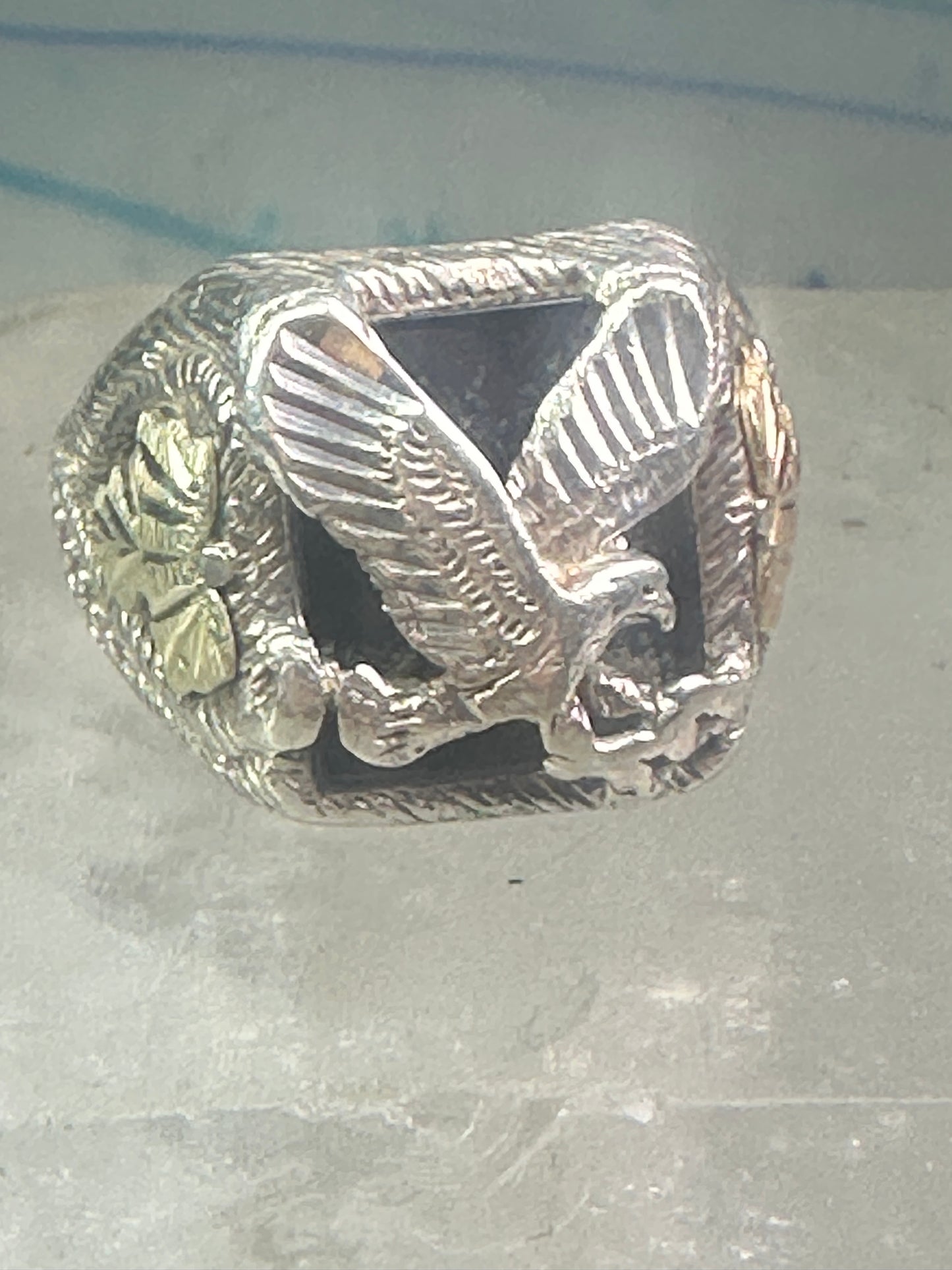 Eagle ring onyx Black Hills Gold band size 12 sterling silver women men