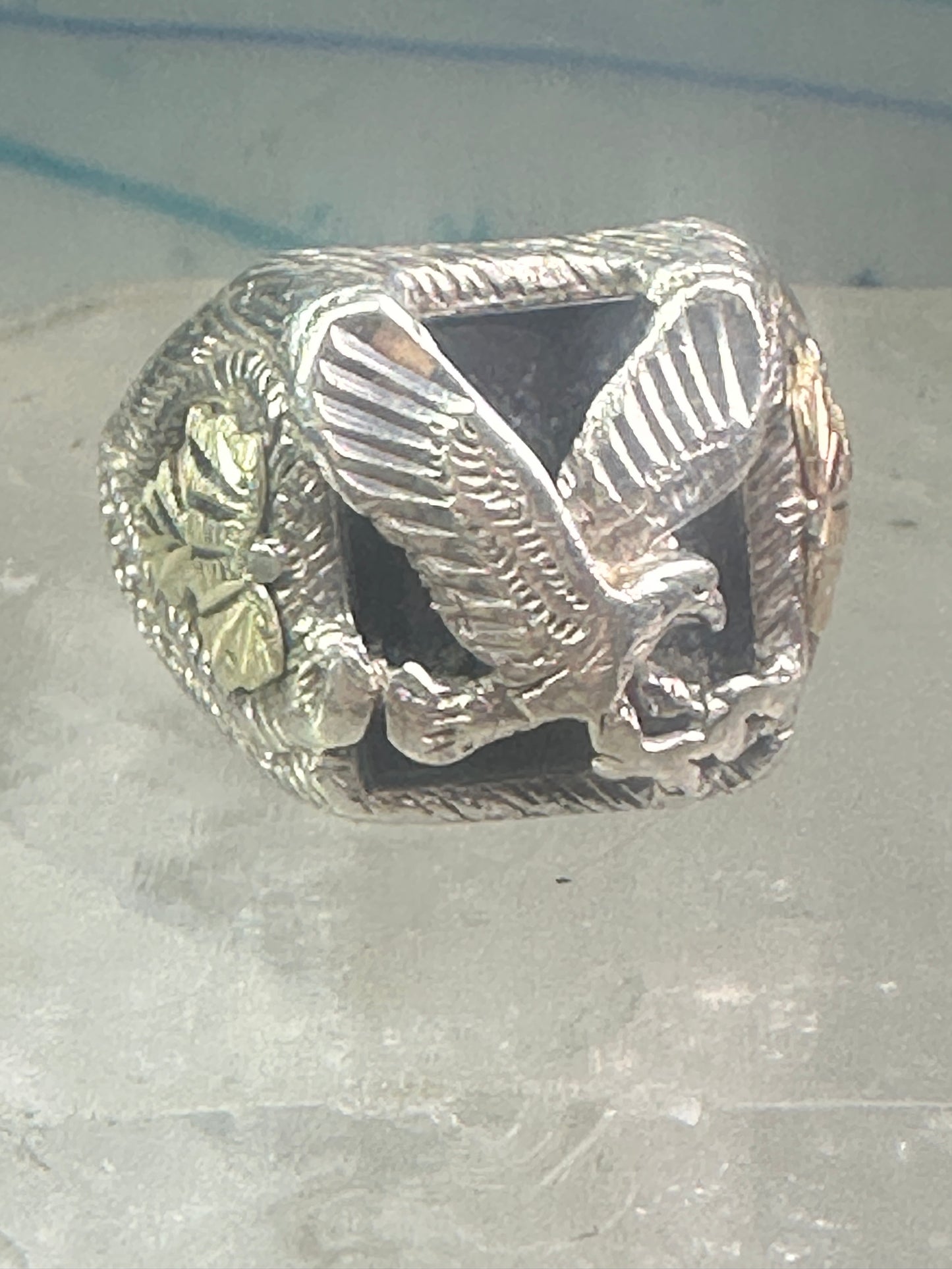 Eagle ring onyx Black Hills Gold band size 12 sterling silver women men