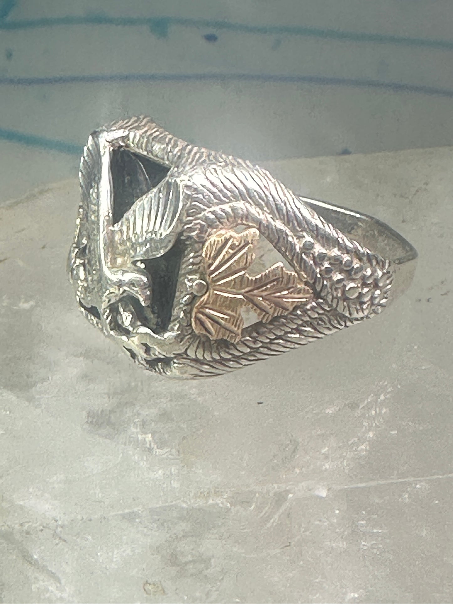 Eagle ring onyx Black Hills Gold band size 12 sterling silver women men