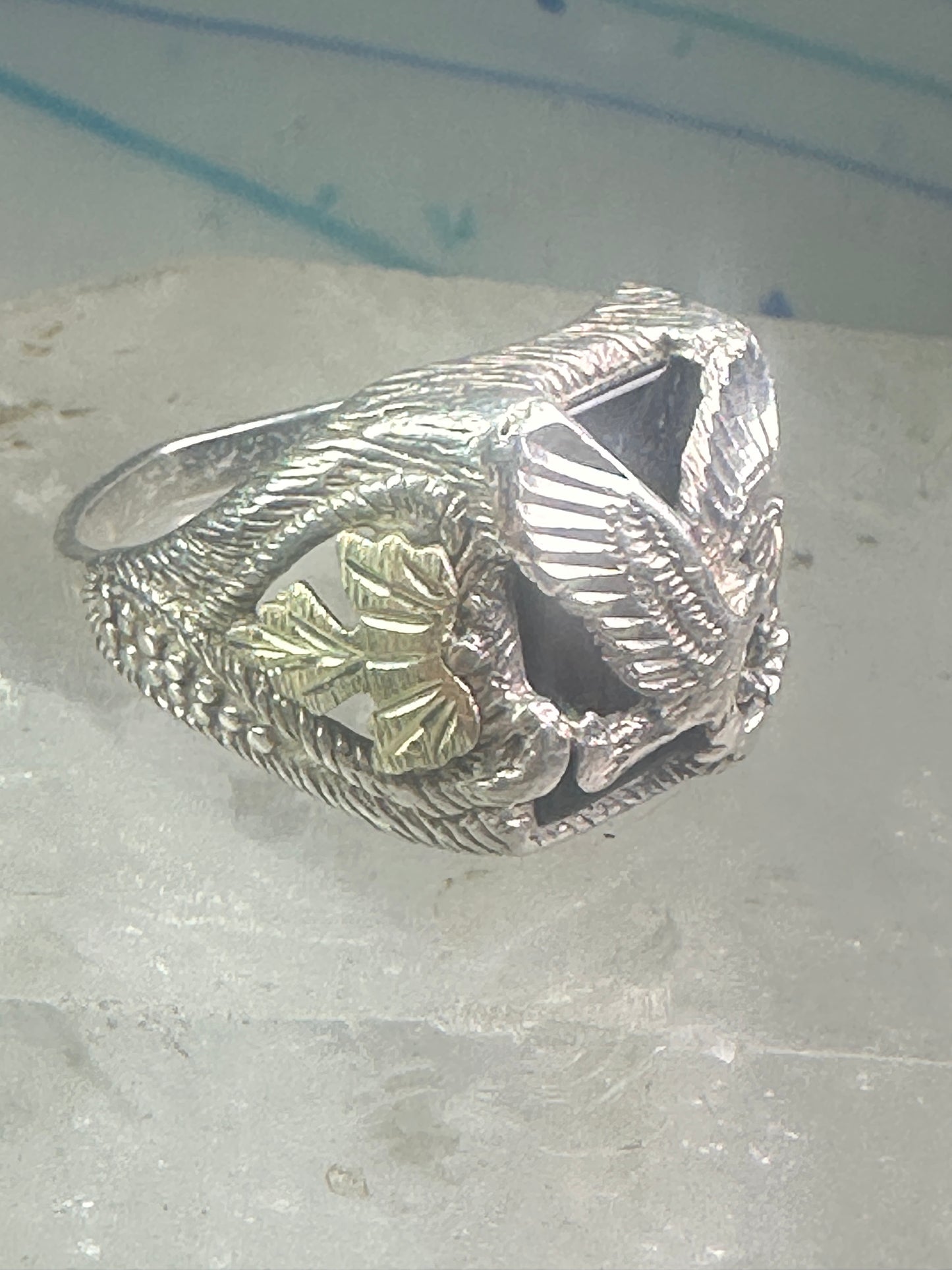 Eagle ring onyx Black Hills Gold band size 12 sterling silver women men