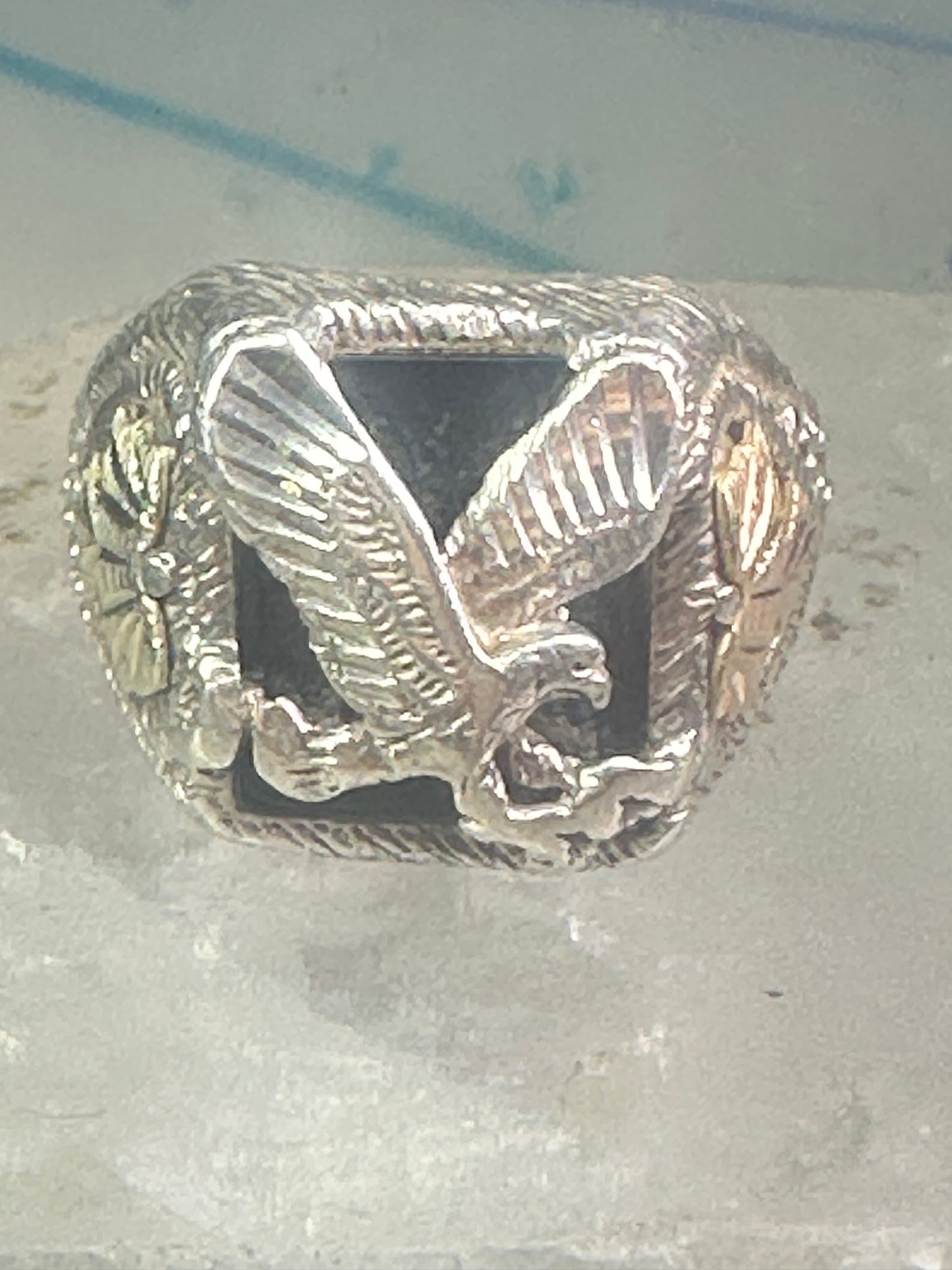 Eagle ring onyx Black Hills Gold band size 12 sterling silver women men