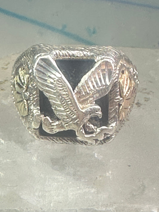 Eagle ring onyx Black Hills Gold band size 12 sterling silver women men