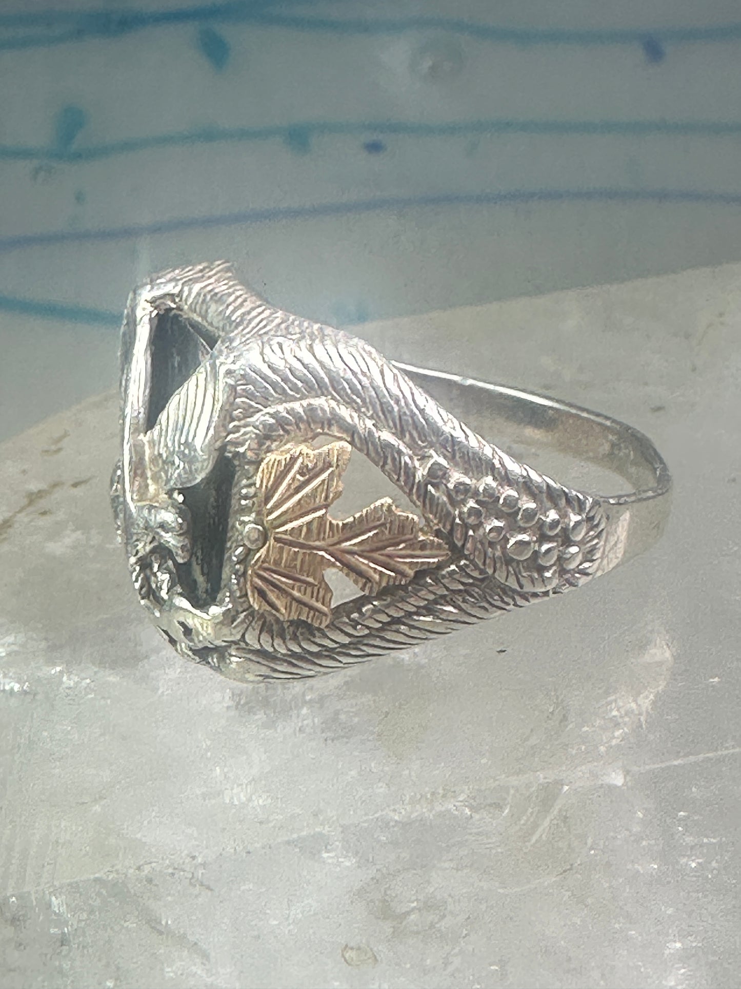 Eagle ring onyx Black Hills Gold band size 12 sterling silver women men