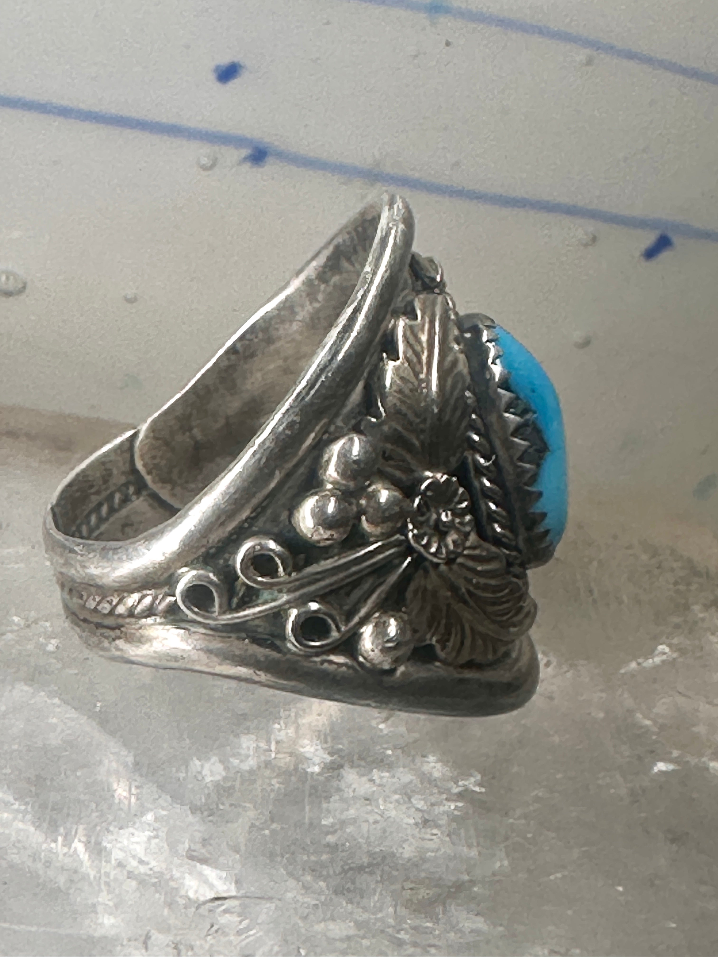 Vintage Navajo Signed P Turquoise Sterling Silver Women Men — Size