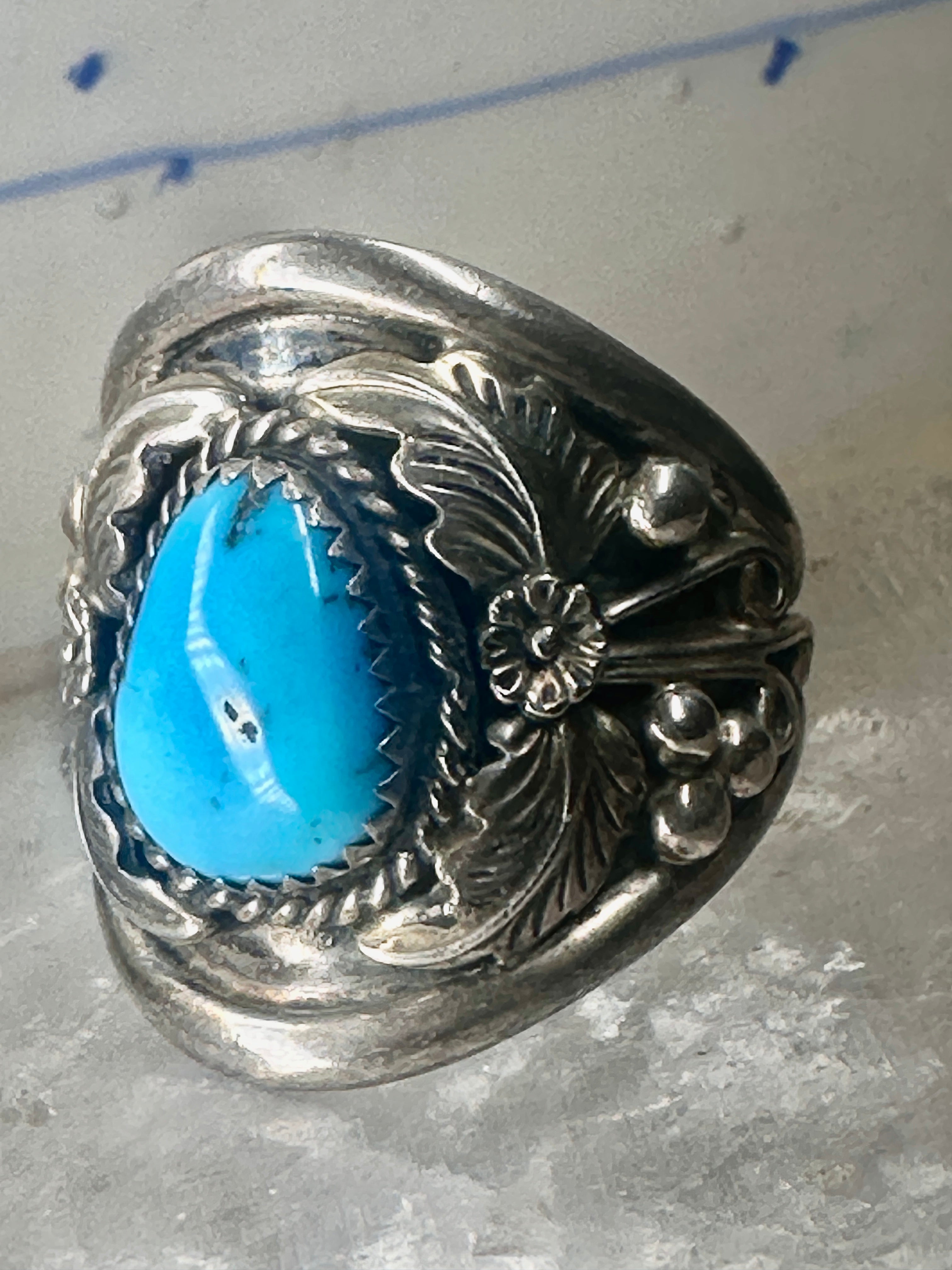 Vintage Navajo Signed P Turquoise Sterling Silver Women Men — Size