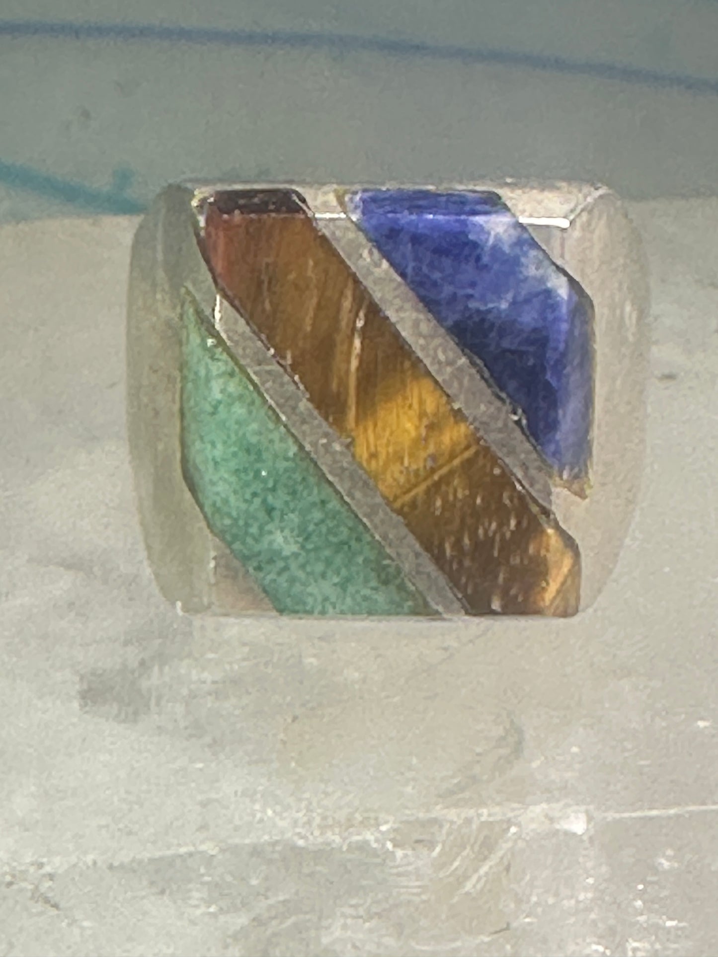 Tiger eye ring onyx sodalite Mexican band size 8 sterling silver women men