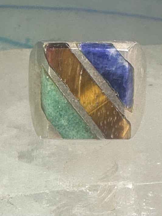 Tiger eye ring onyx sodalite Mexican band size 8 sterling silver women men