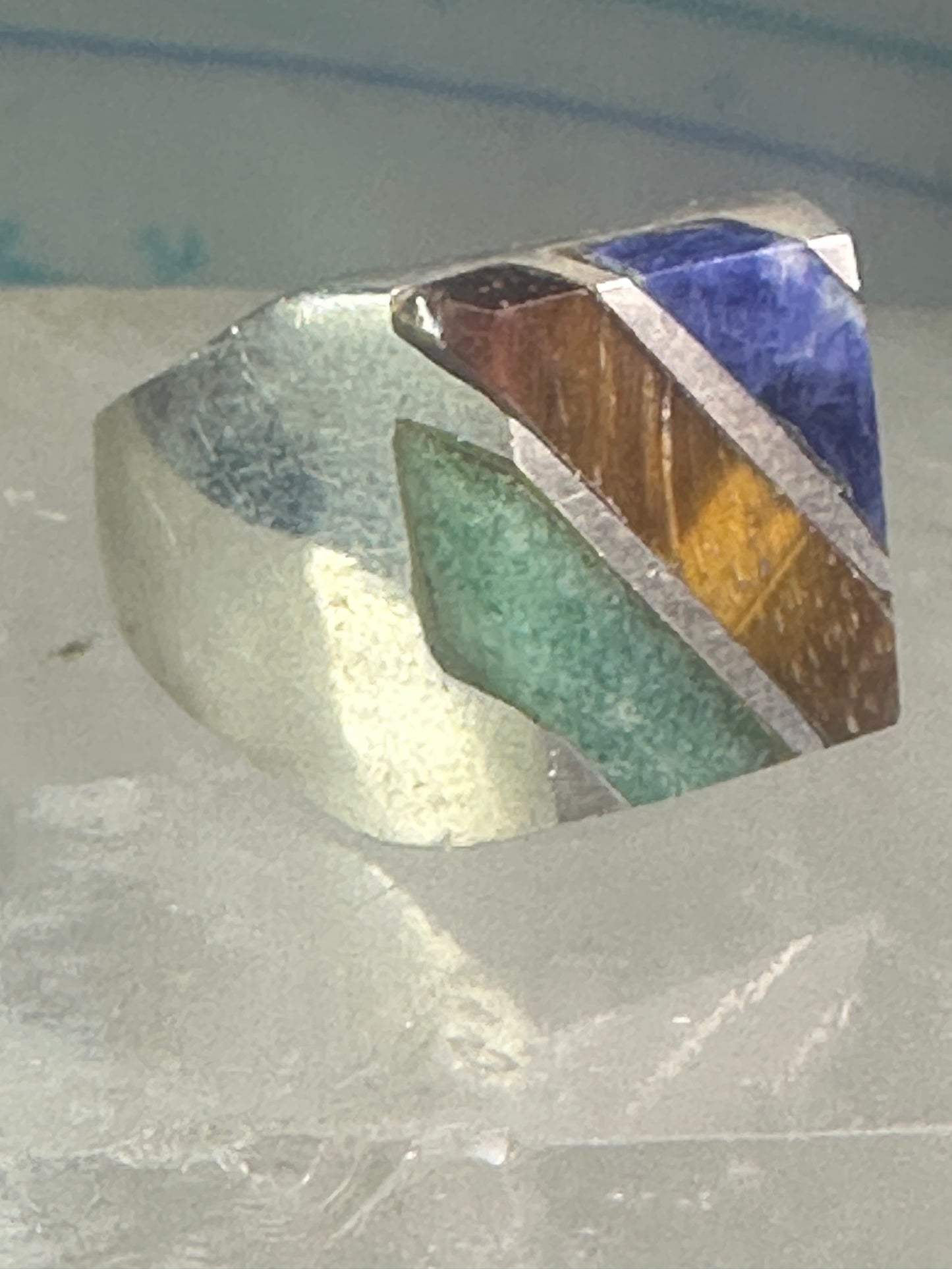 Tiger eye ring onyx sodalite Mexican band size 8 sterling silver women men