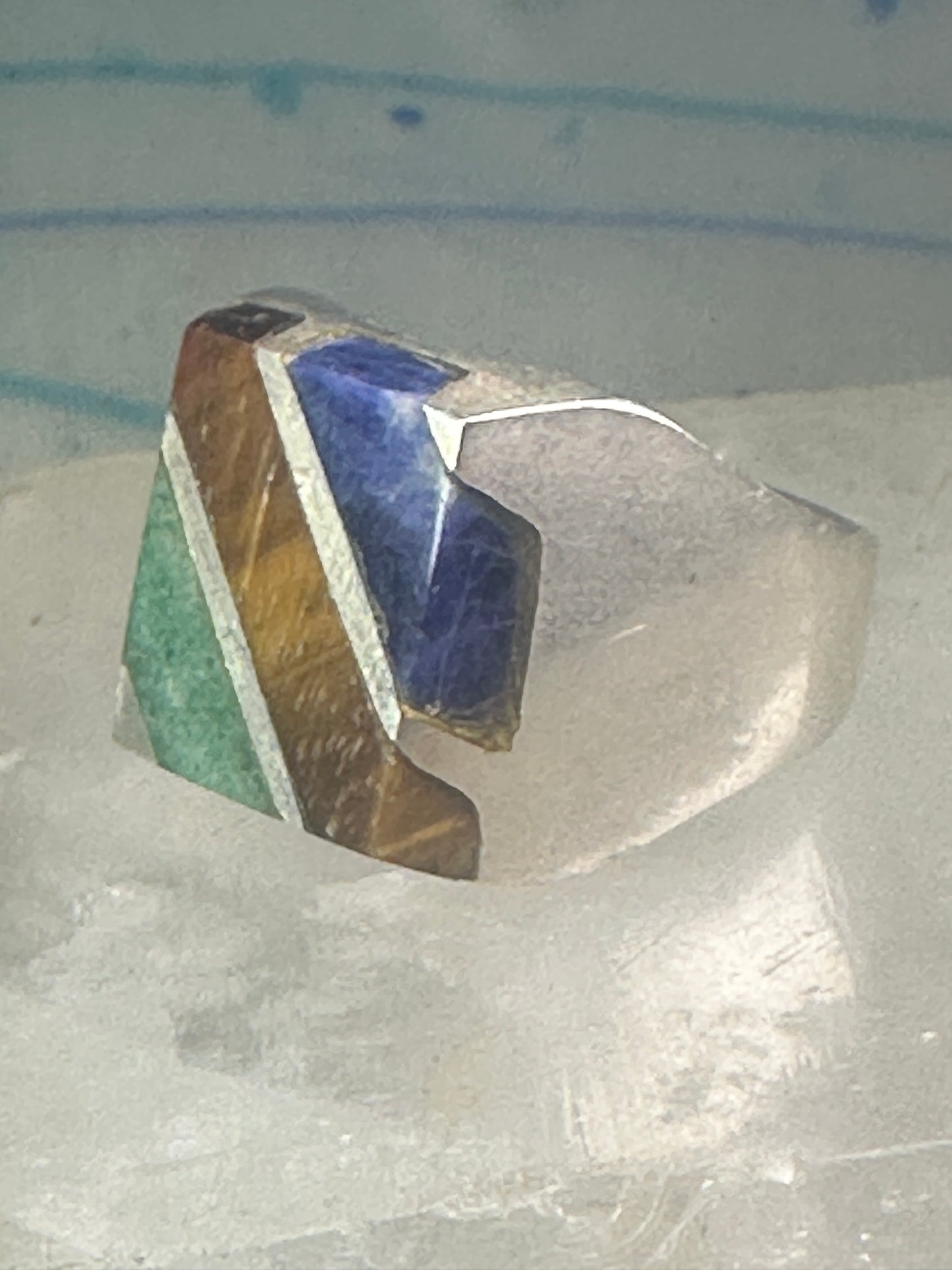Tiger eye ring onyx sodalite Mexican band size 8 sterling silver women men