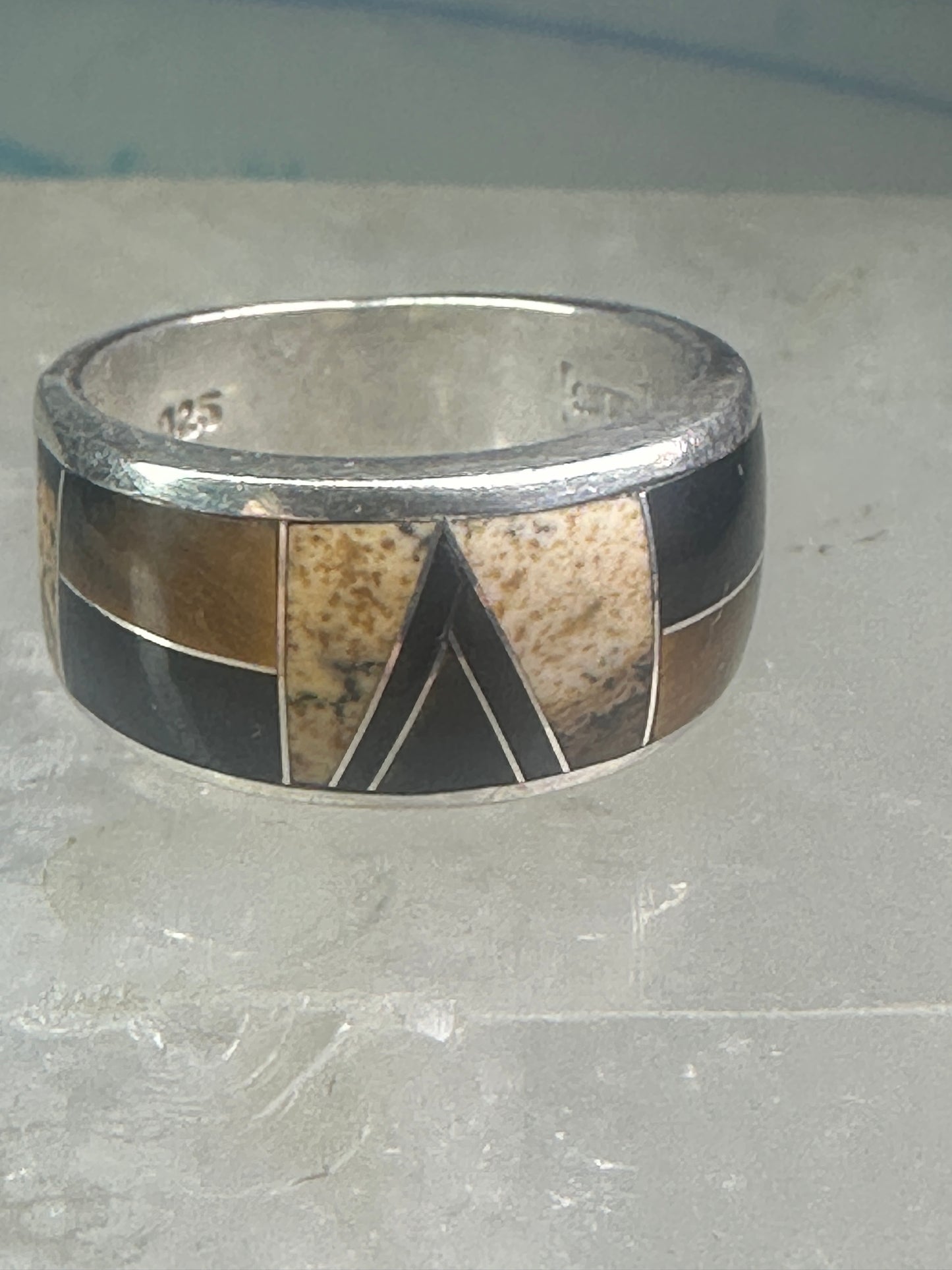 Tiger eye ring onyx jasper southwest pinky band size 5.25 sterling silver women girls