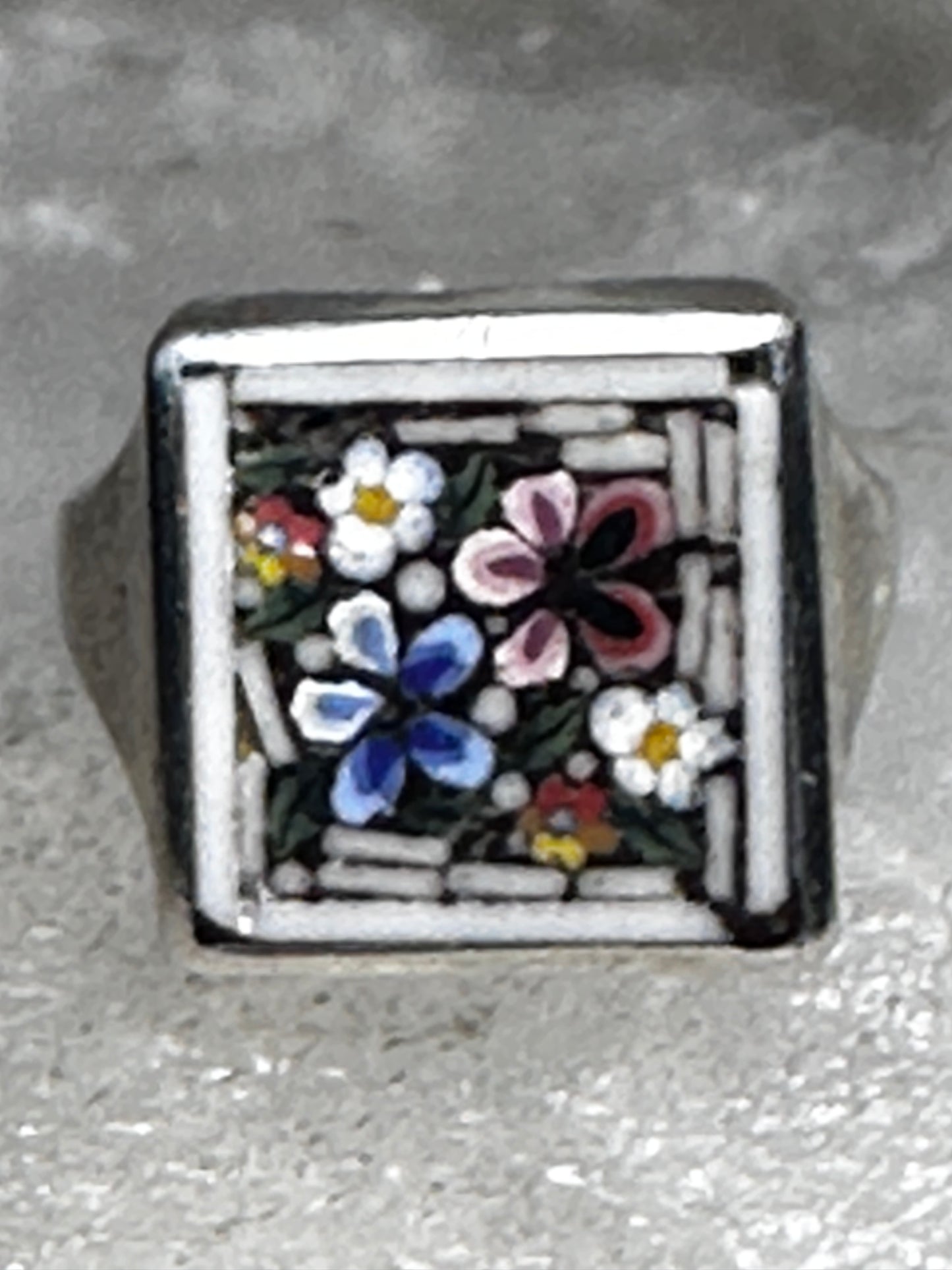 Flower ring Mosaic size 3.75 pinky  band sterling silver women girls