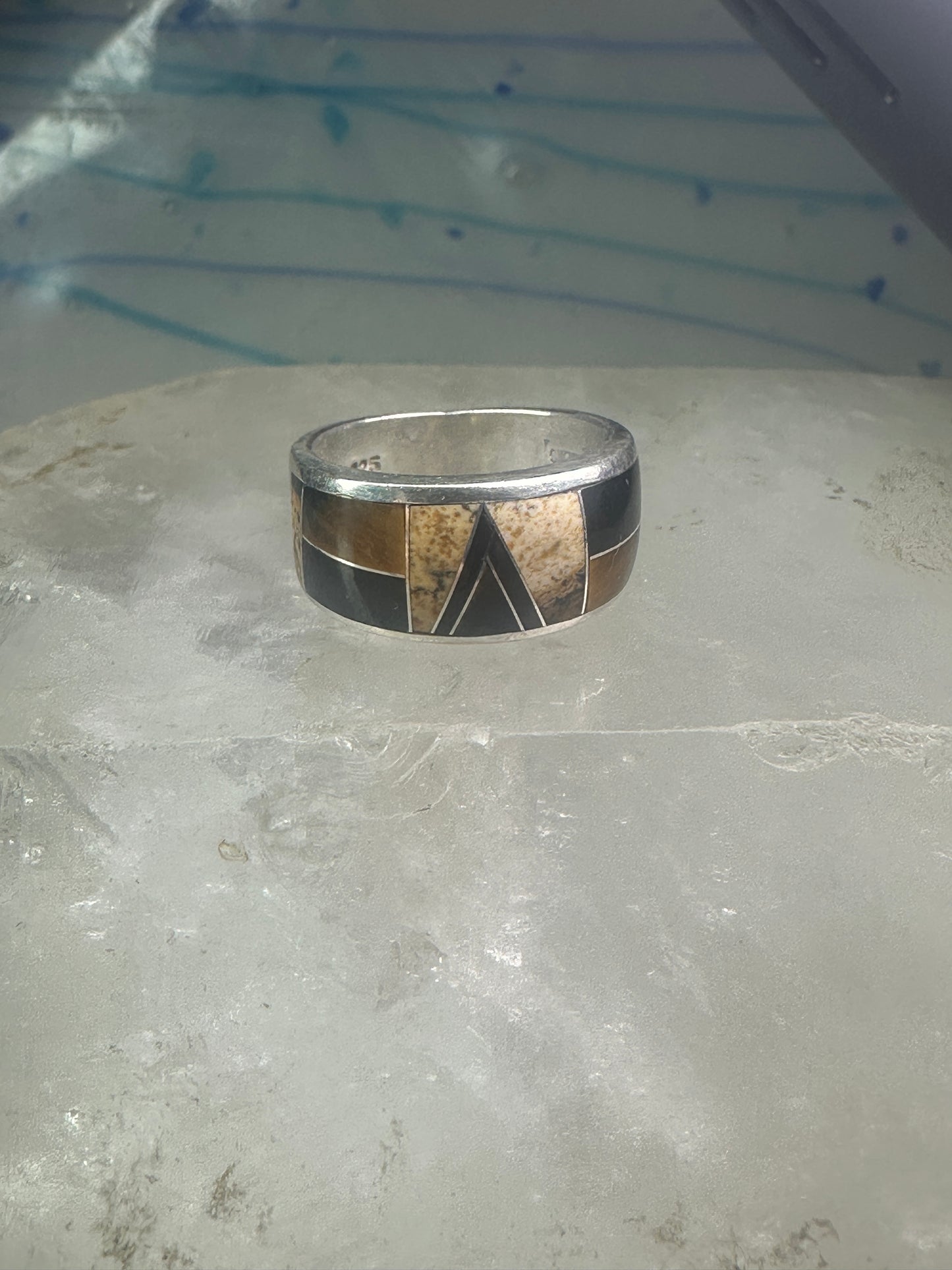 Tiger eye ring onyx jasper southwest pinky band size 5.25 sterling silver women girls