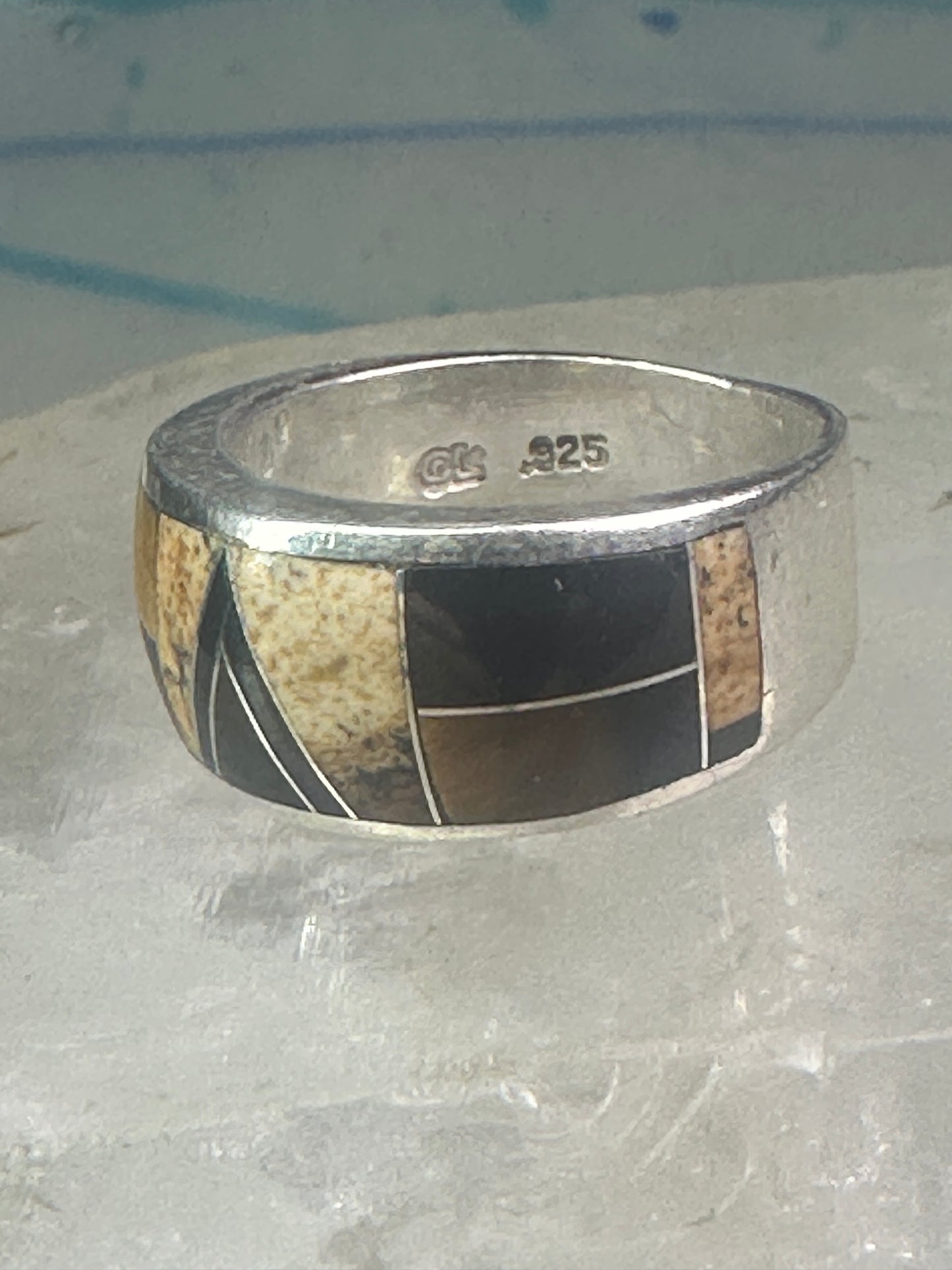 Tiger eye ring onyx jasper southwest pinky band size 5.25 sterling silver women girls