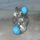 Vintage Sterling Silver Navajo Turquoise Squash Blossom Flower Ring Size 7.50 925