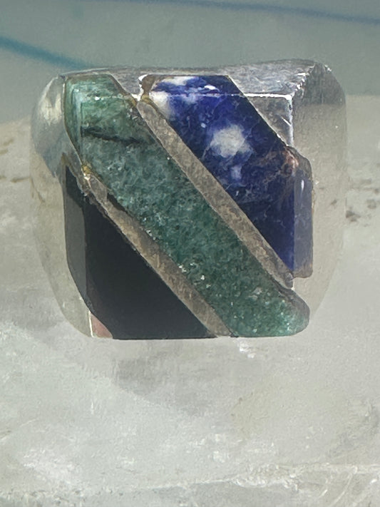 Onyx ring sodalite Mexico biker band size 10 sterling silver women men