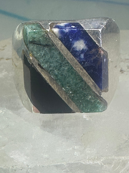 Onyx ring sodalite Mexico biker band size 10 sterling silver women men