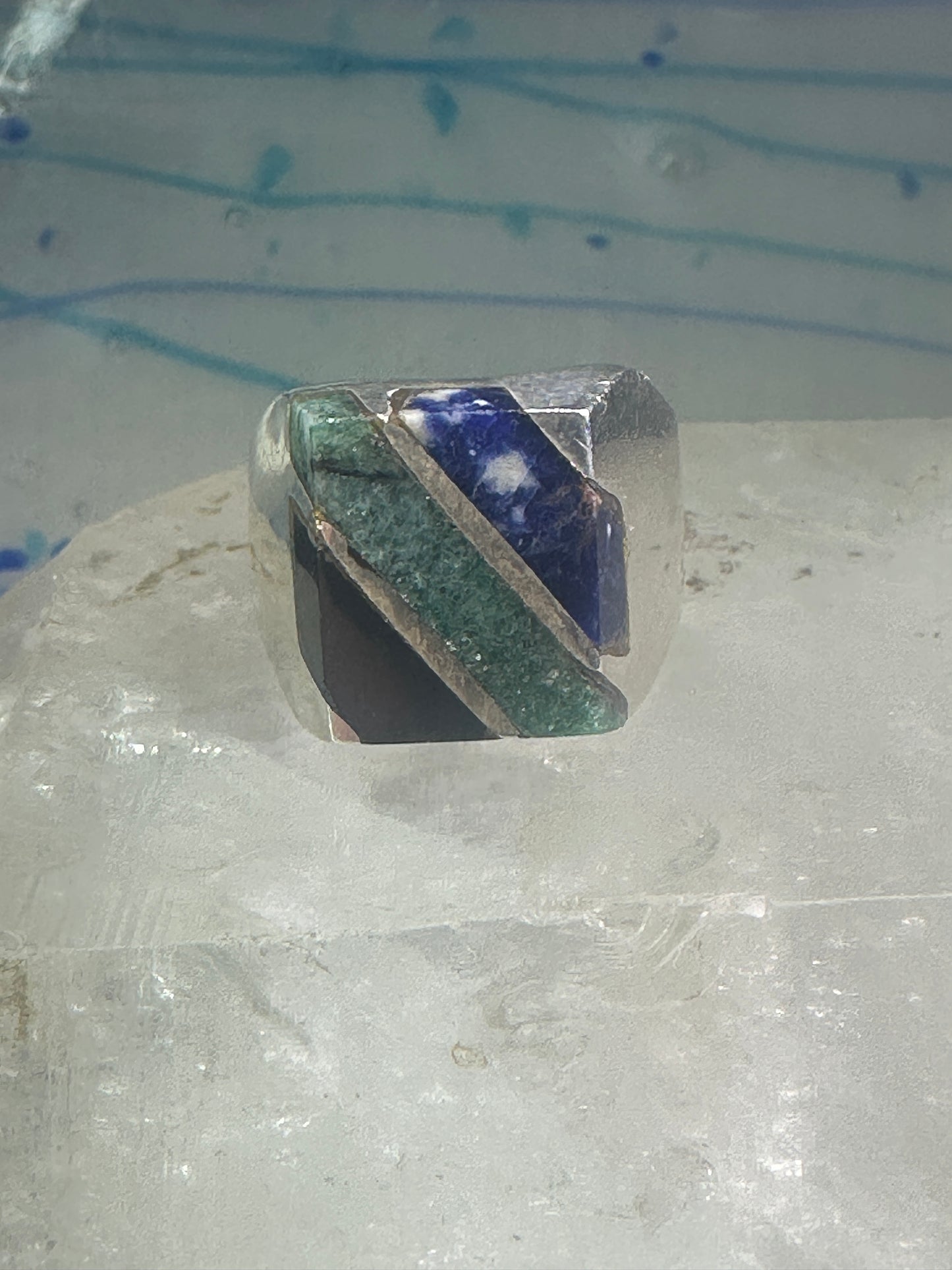 Onyx ring sodalite Mexico biker band size 10 sterling silver women men