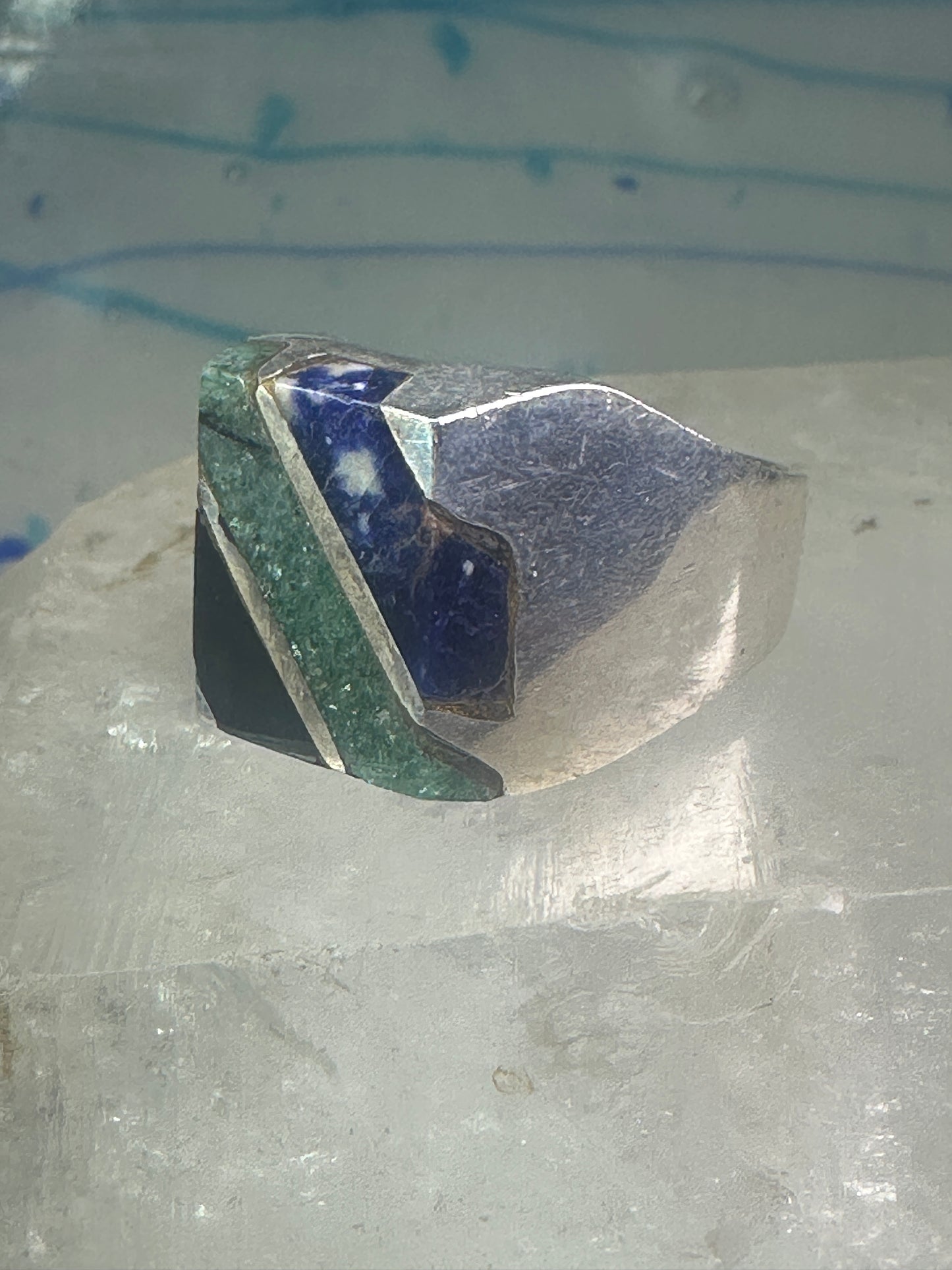 Onyx ring sodalite Mexico biker band size 10 sterling silver women men