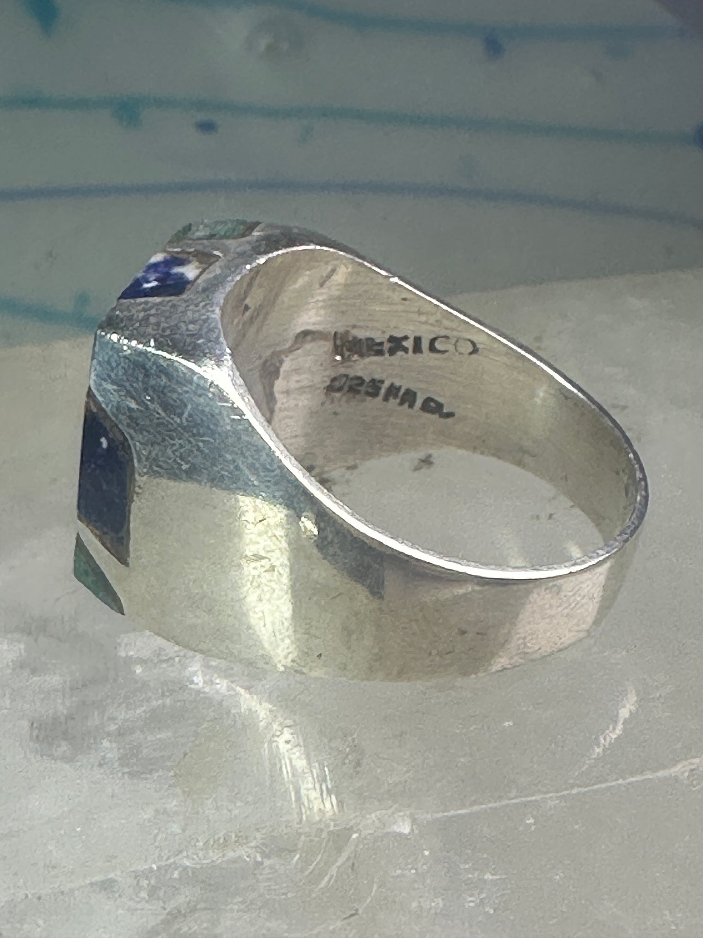 Onyx ring sodalite Mexico biker band size 10 sterling silver women men