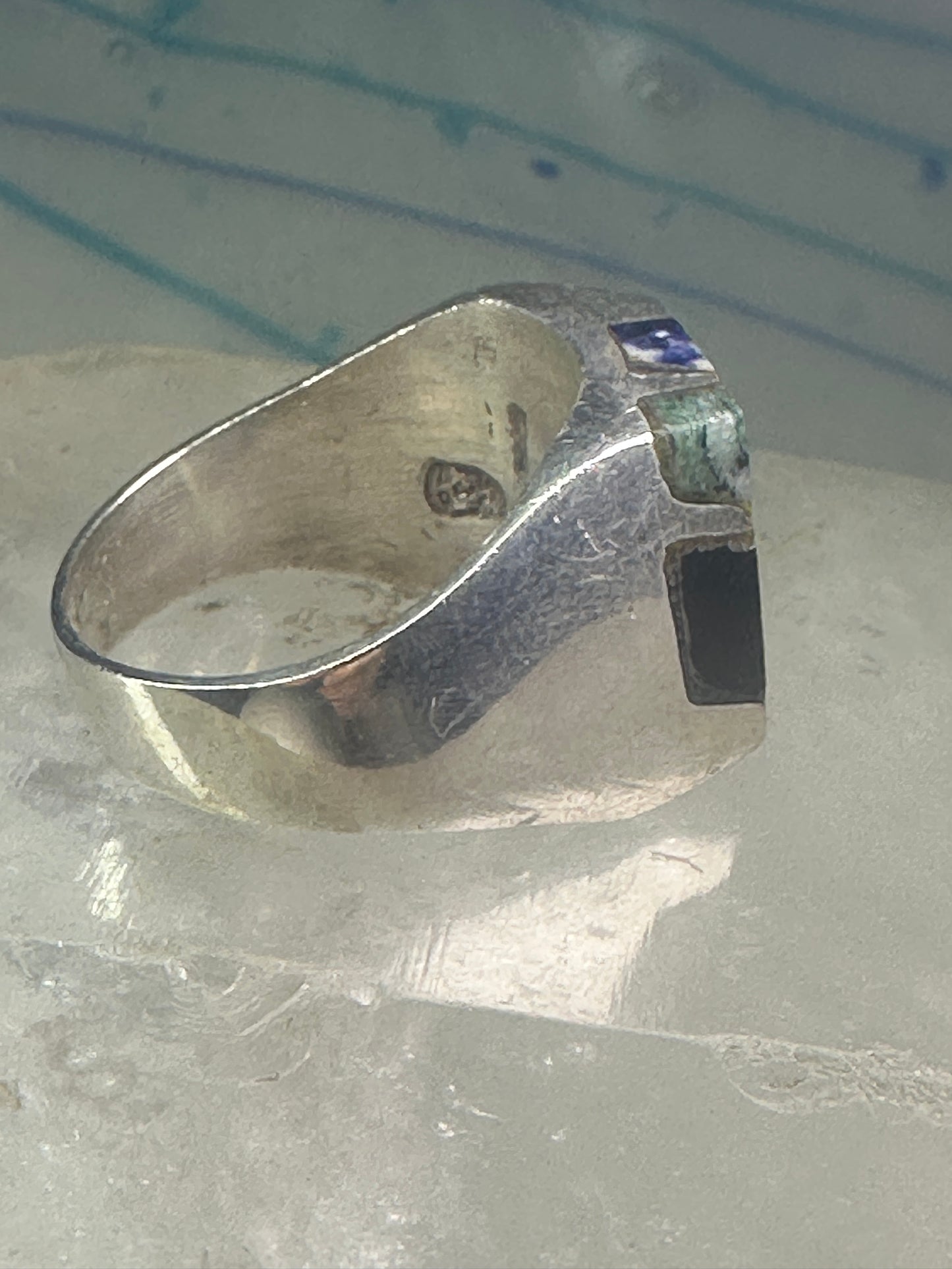 Onyx ring sodalite Mexico biker band size 10 sterling silver women men