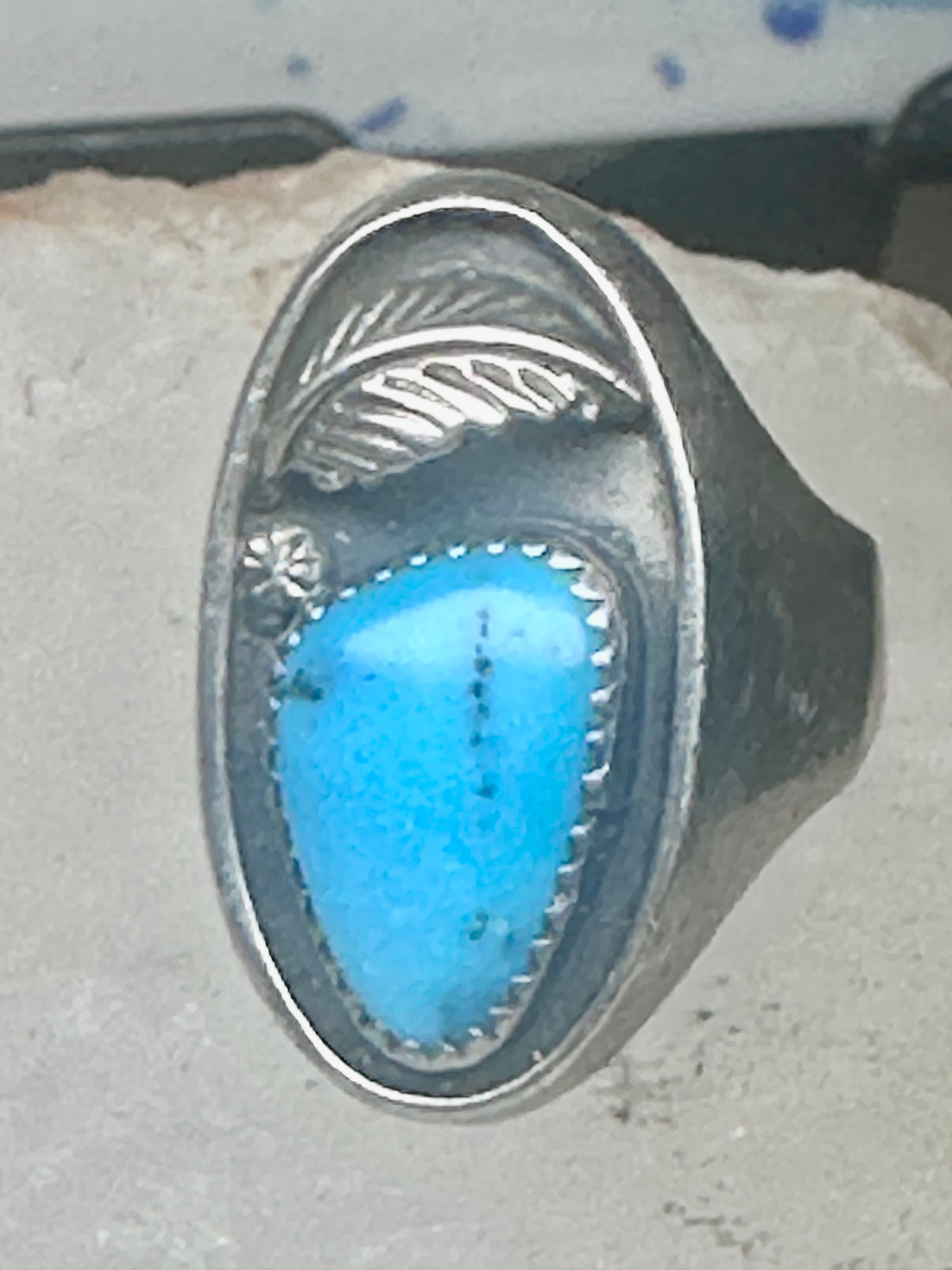 Vintage Sterling Silver Southwest Turquoise Leaf Ring Size 10.25 925