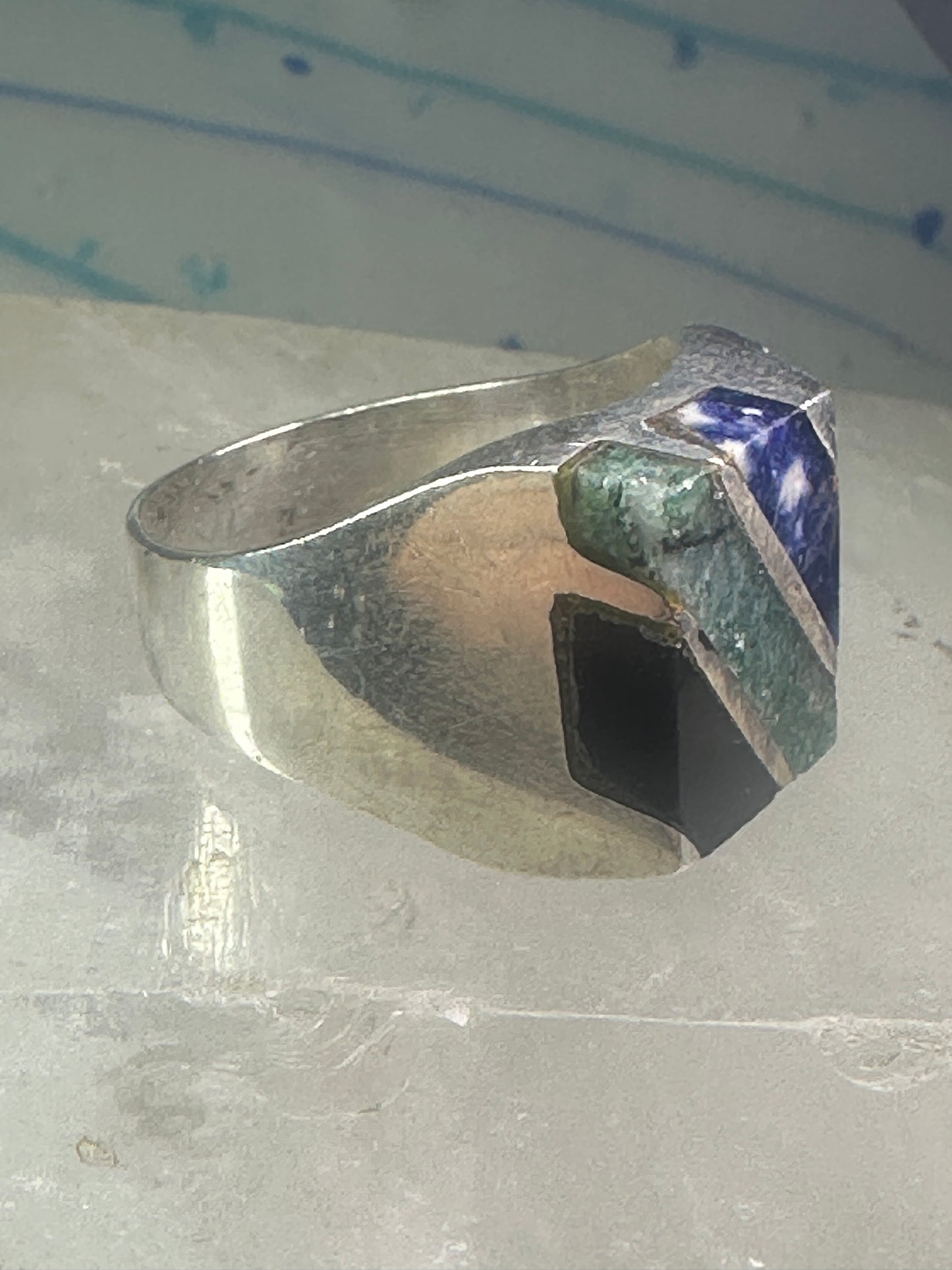Onyx ring sodalite Mexico biker band size 10 sterling silver women men