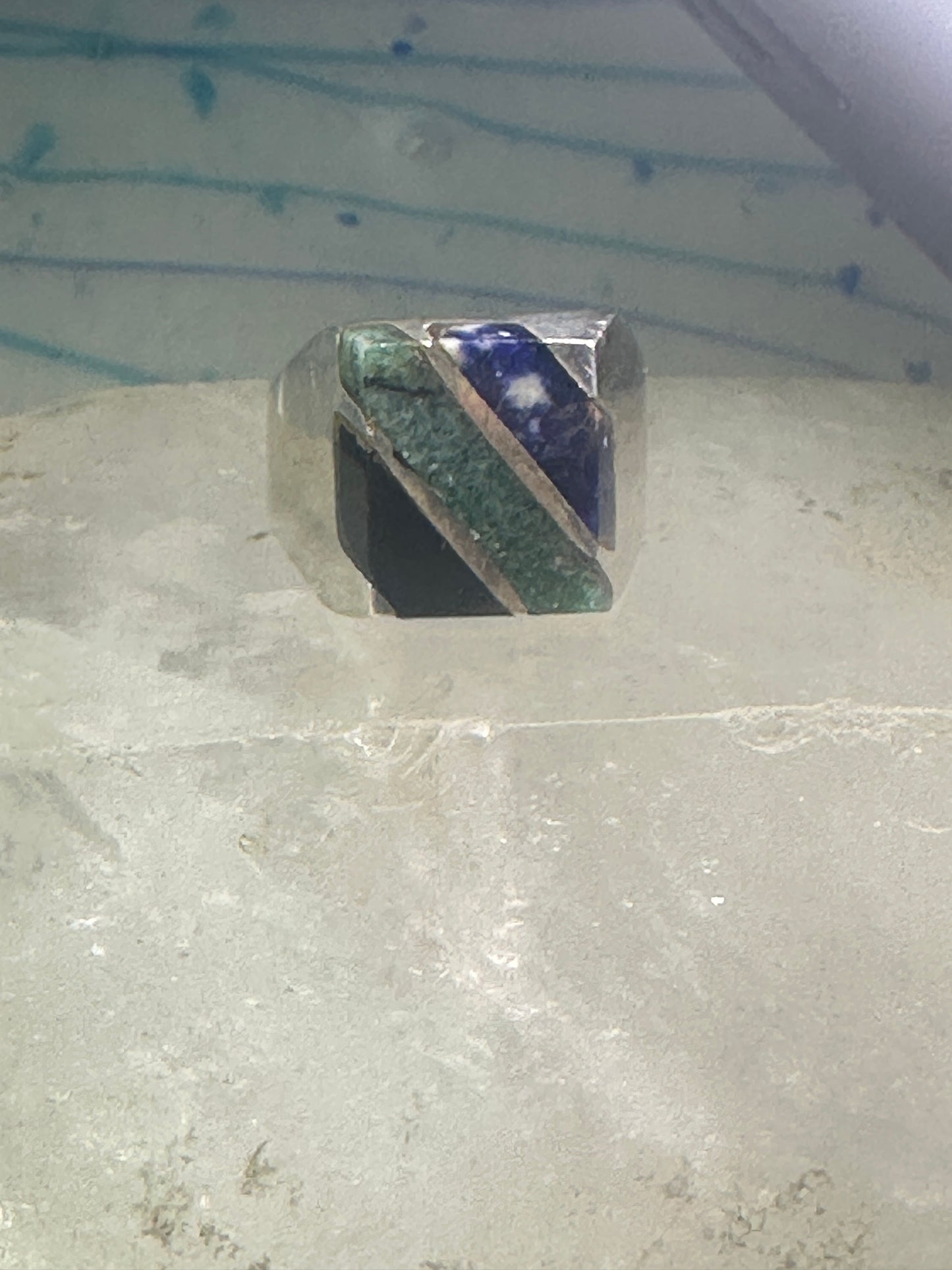 Onyx ring sodalite Mexico biker band size 10 sterling silver women men