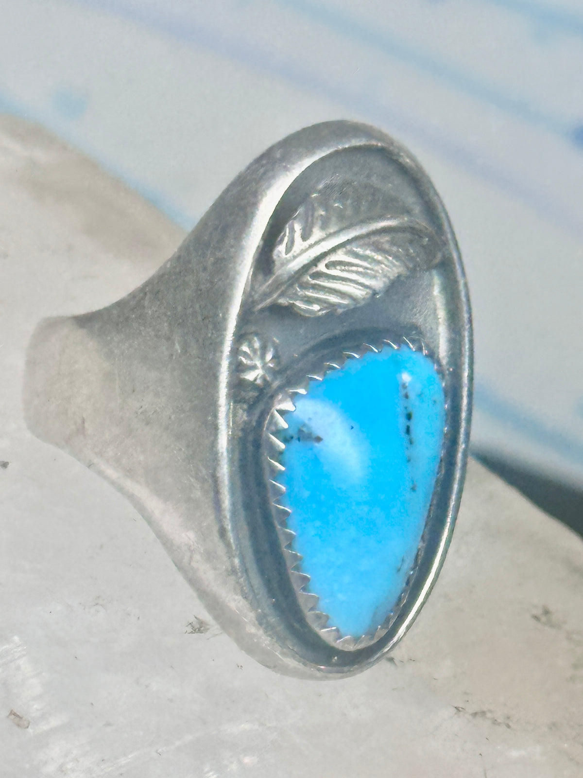 Vintage Sterling Silver Southwest Turquoise Leaf Ring Size 10.25 925