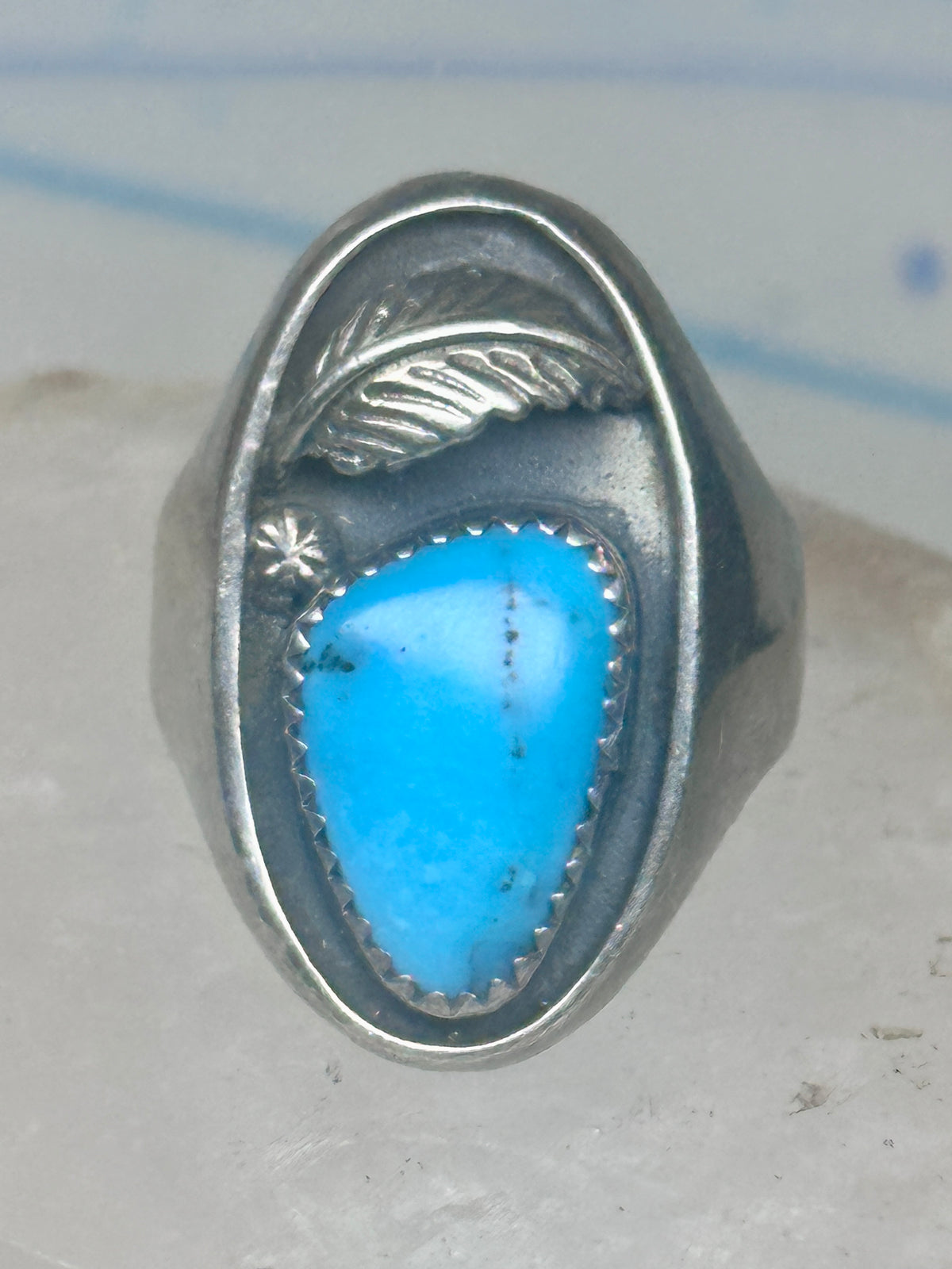 Vintage Sterling Silver Southwest Turquoise Leaf Ring Size 10.25 925