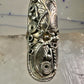 Long Navajo ring size 8 squash blossom leaves sterling silver women