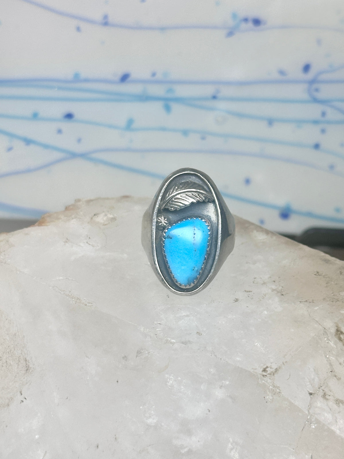 Vintage Sterling Silver Southwest Turquoise Leaf Ring Size 10.25 925