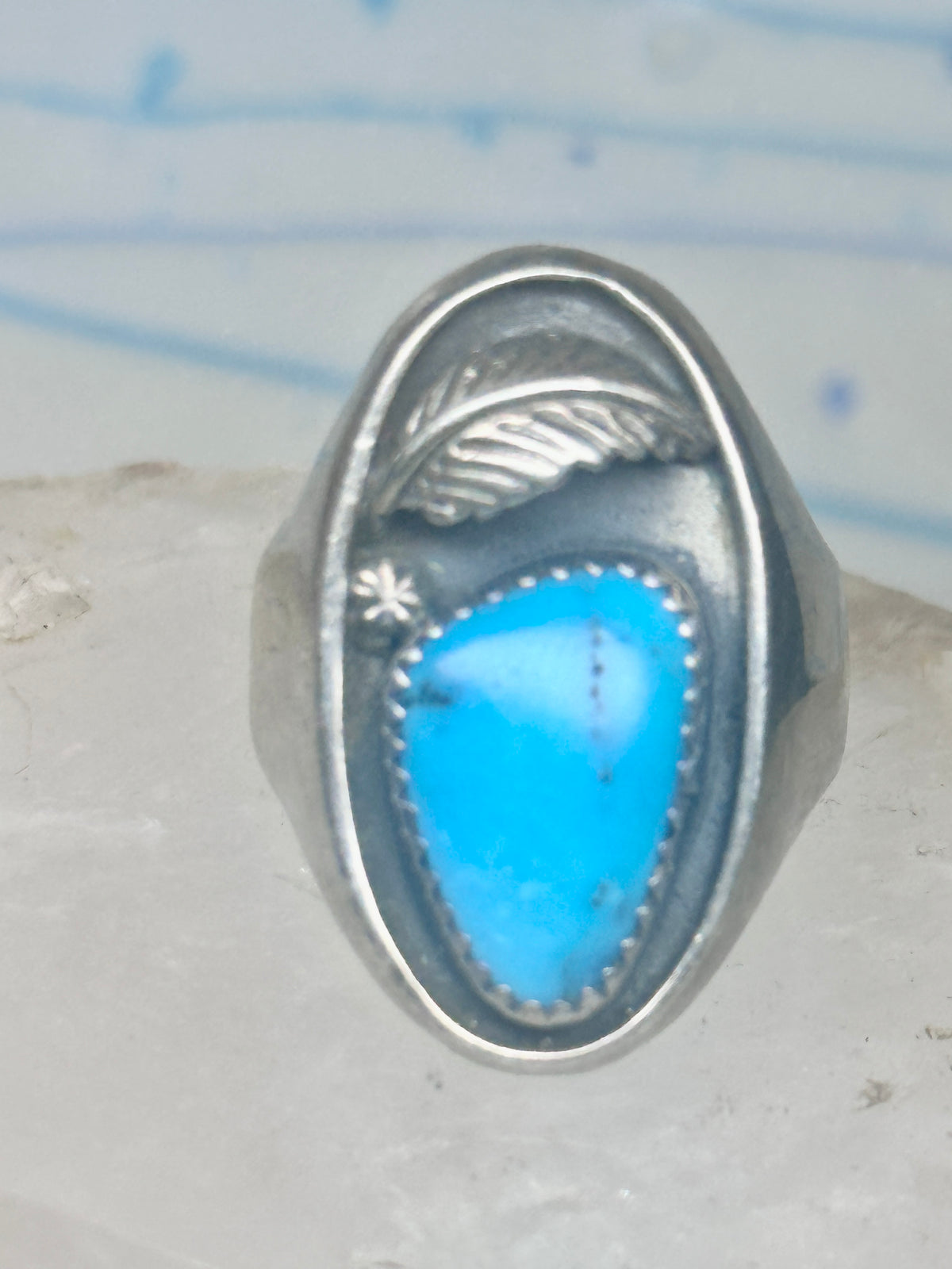 Vintage Sterling Silver Southwest Turquoise Leaf Ring Size 10.25 925
