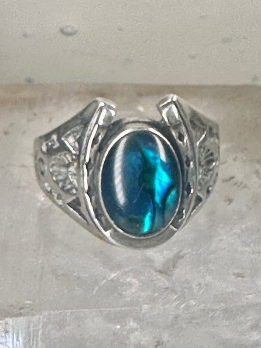 Horseshoe Navajo ring Abalone Good Luck Arrows band size 12.75 sterling silver women men
