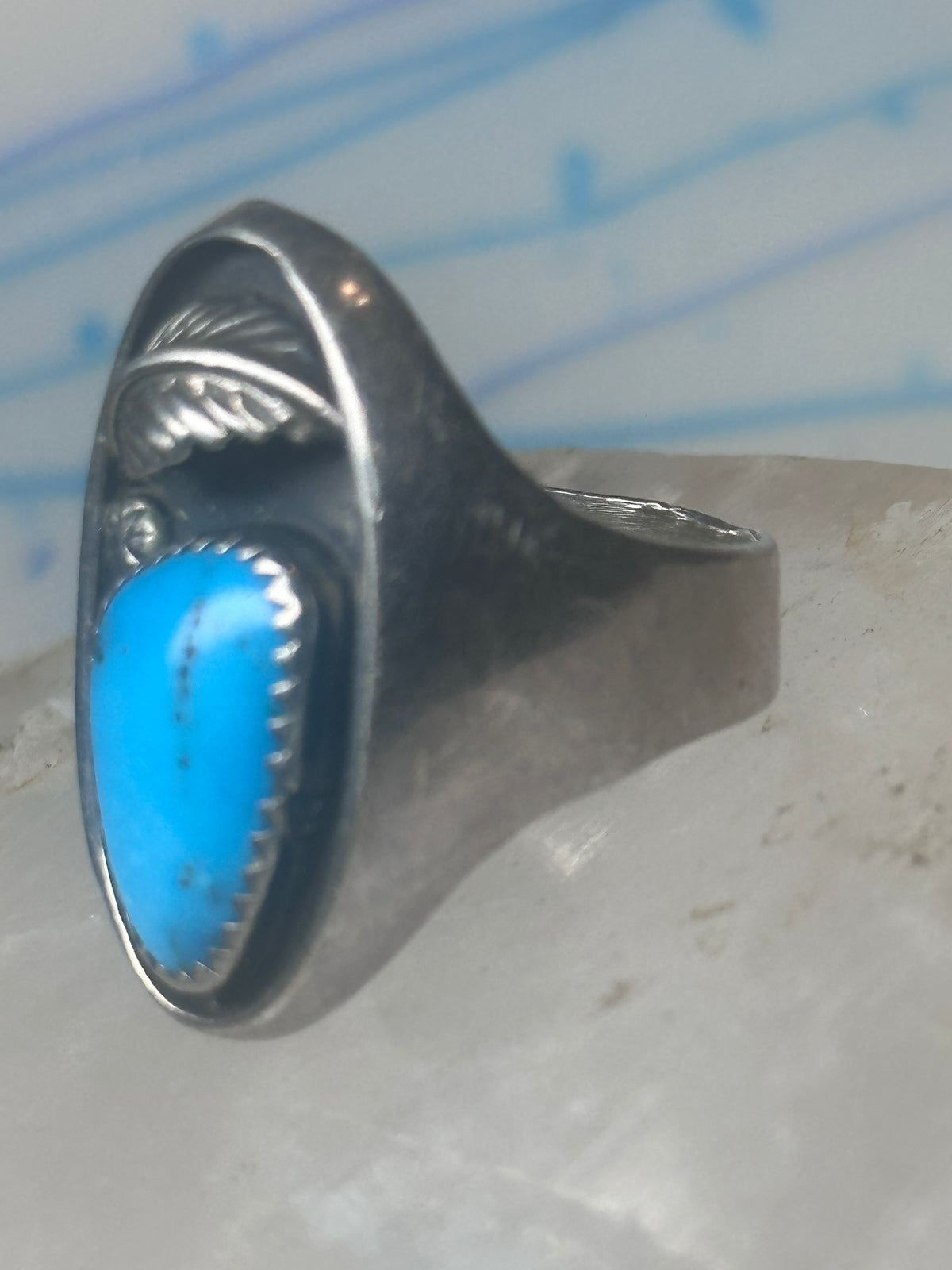 Vintage Sterling Silver Southwest Turquoise Leaf Ring Size 10.25 925