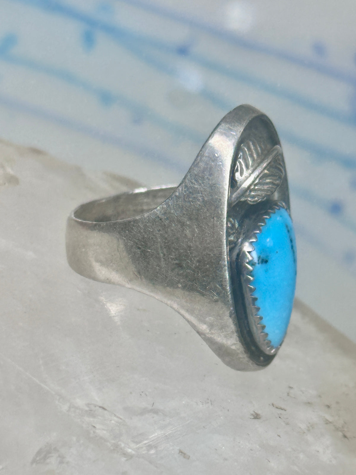 Vintage Sterling Silver Southwest Turquoise Leaf Ring Size 10.25 925