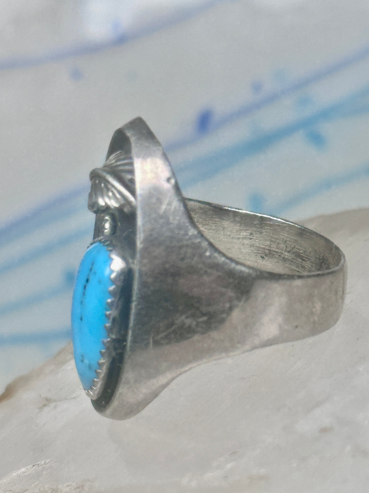 Vintage Sterling Silver Southwest Turquoise Leaf Ring Size 10.25 925