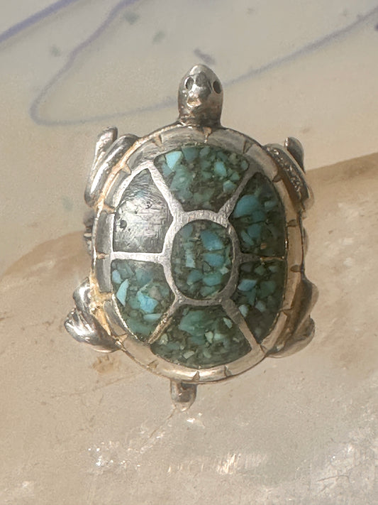 Turtle ring turquoise chips southwest size 4.50 sterling silver girls