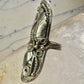 Long Navajo ring size 8 squash blossom leaves sterling silver women