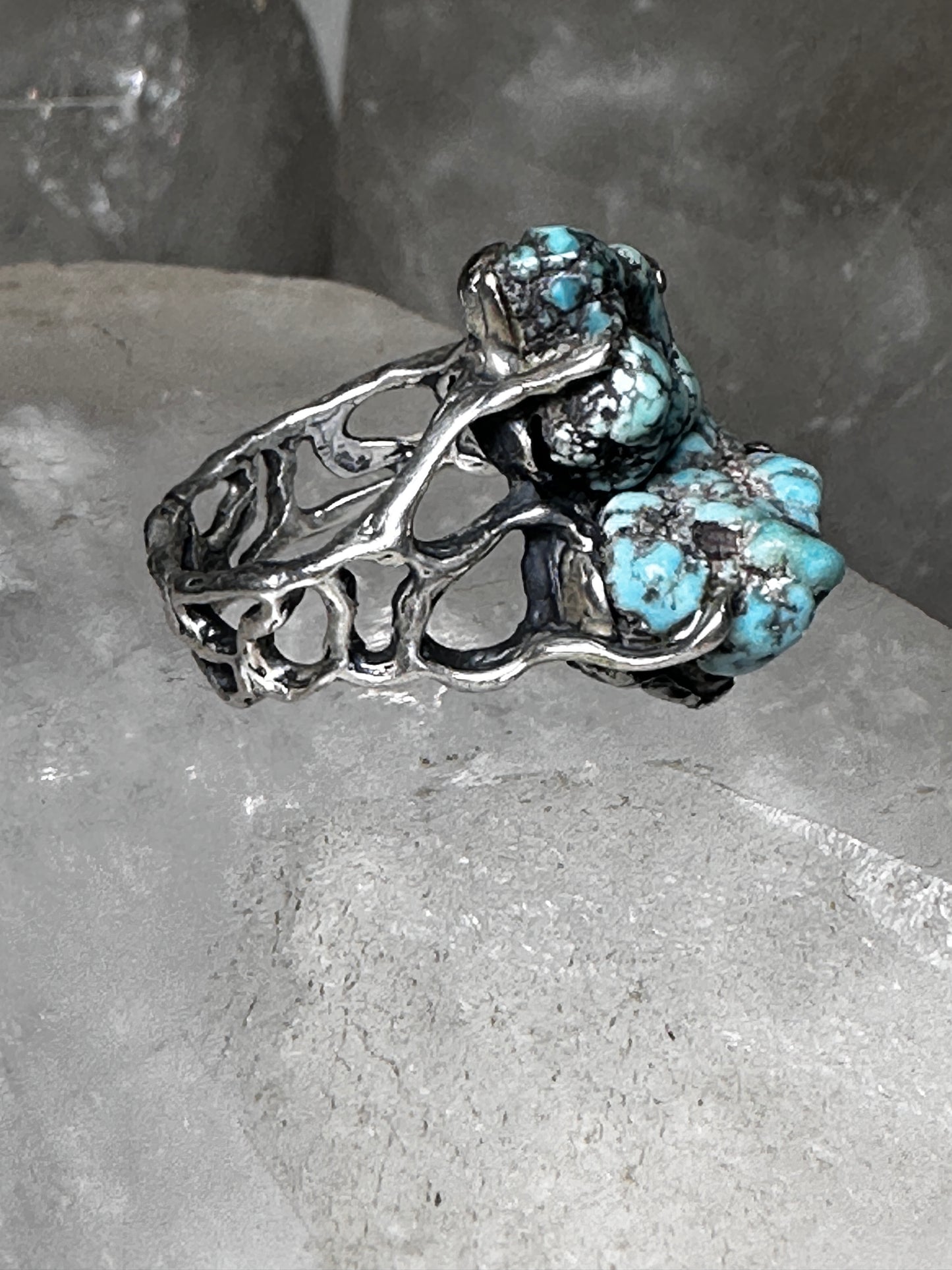 Brutalist turquoise ring size 5 southwest band sterling silver women girls