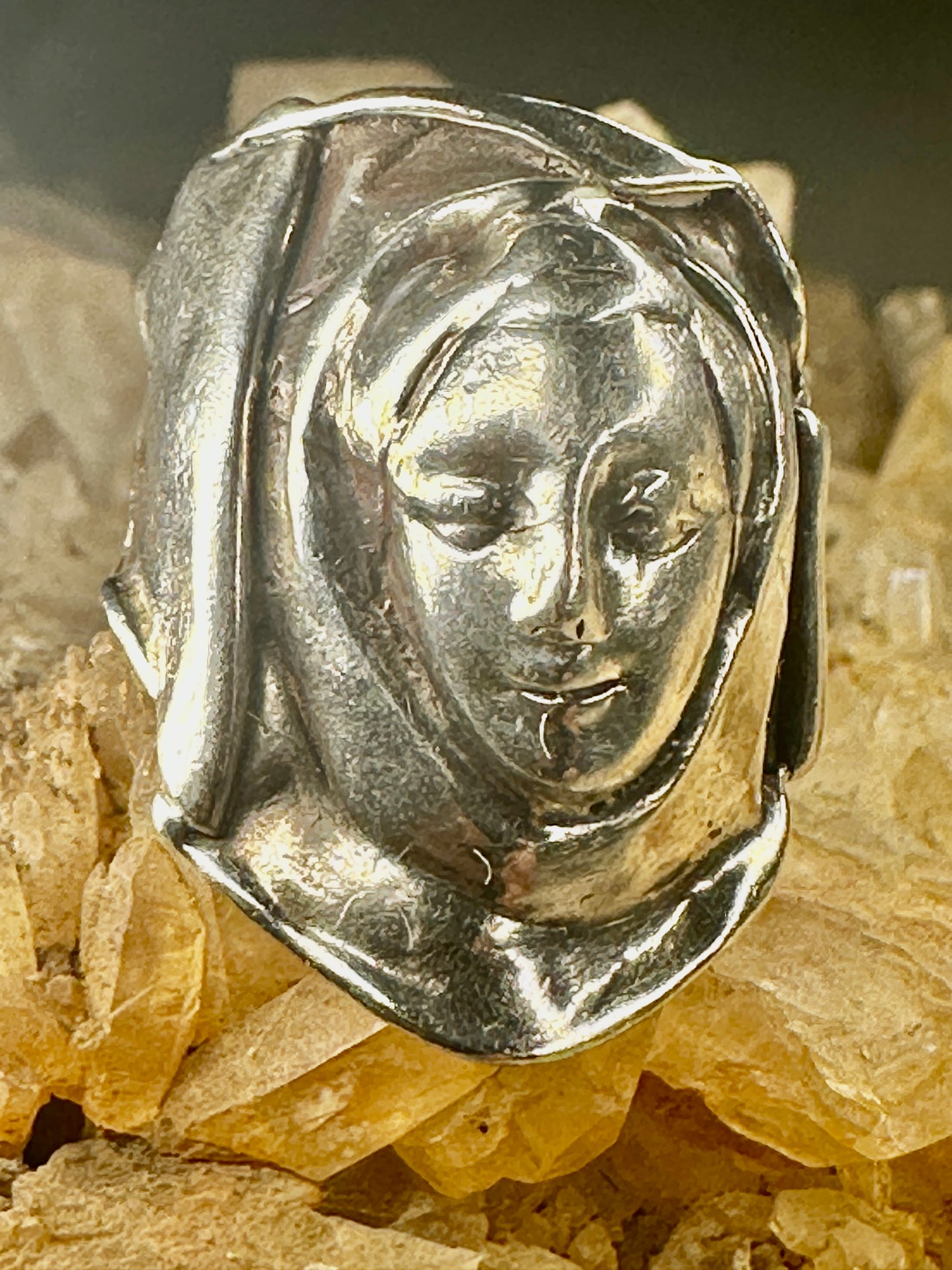 Face ring body figurative band size 7 sterling silver women