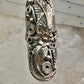 Long Navajo ring size 8 squash blossom leaves sterling silver women