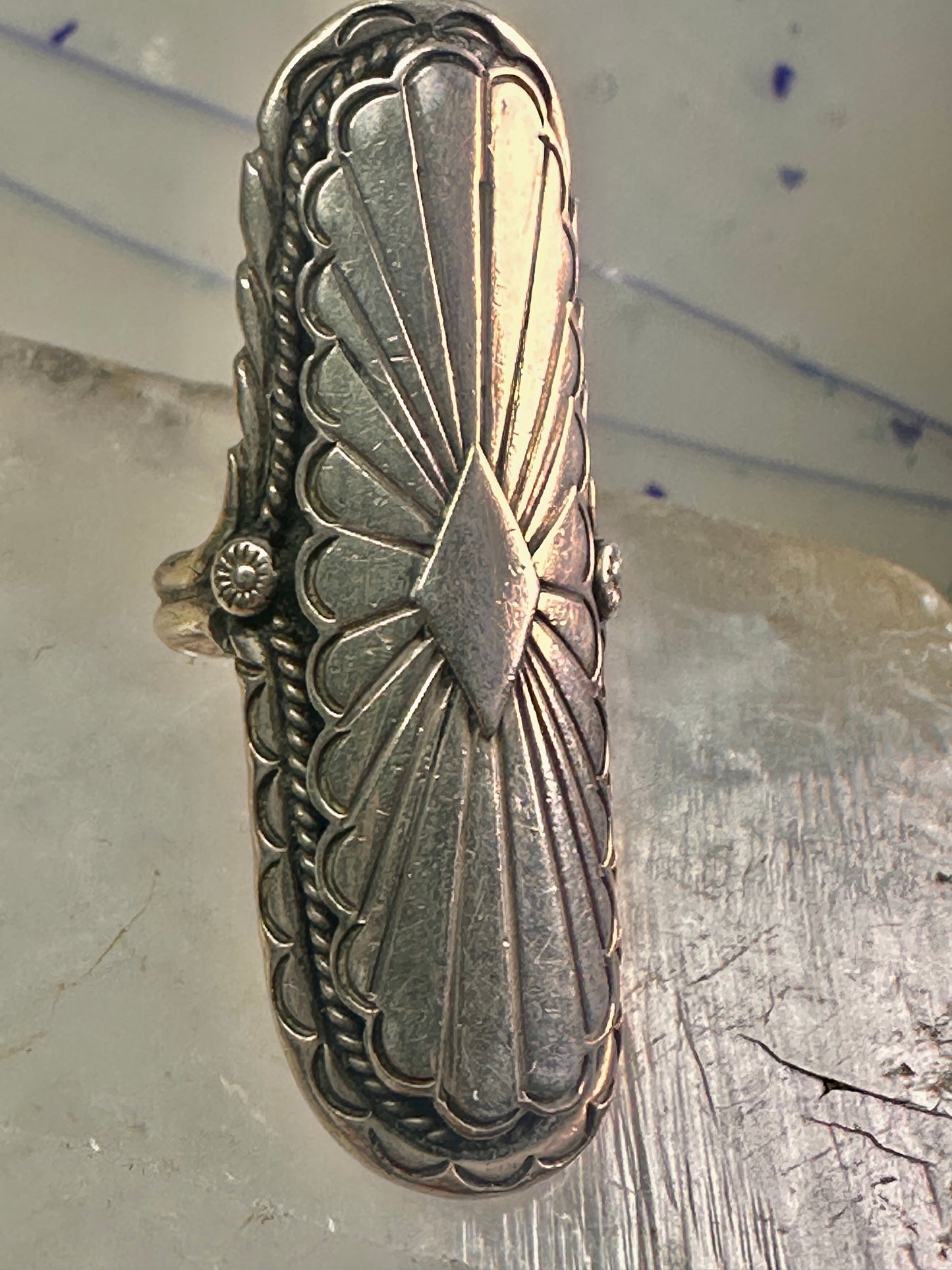 Long Navajo ring size 7 concho conch sterling silver women signed CS