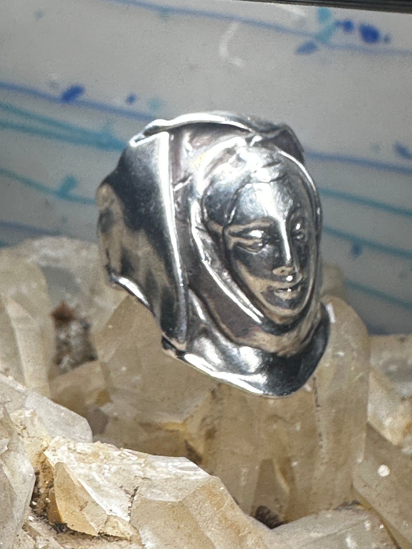 Face ring body figurative band size 7 sterling silver women