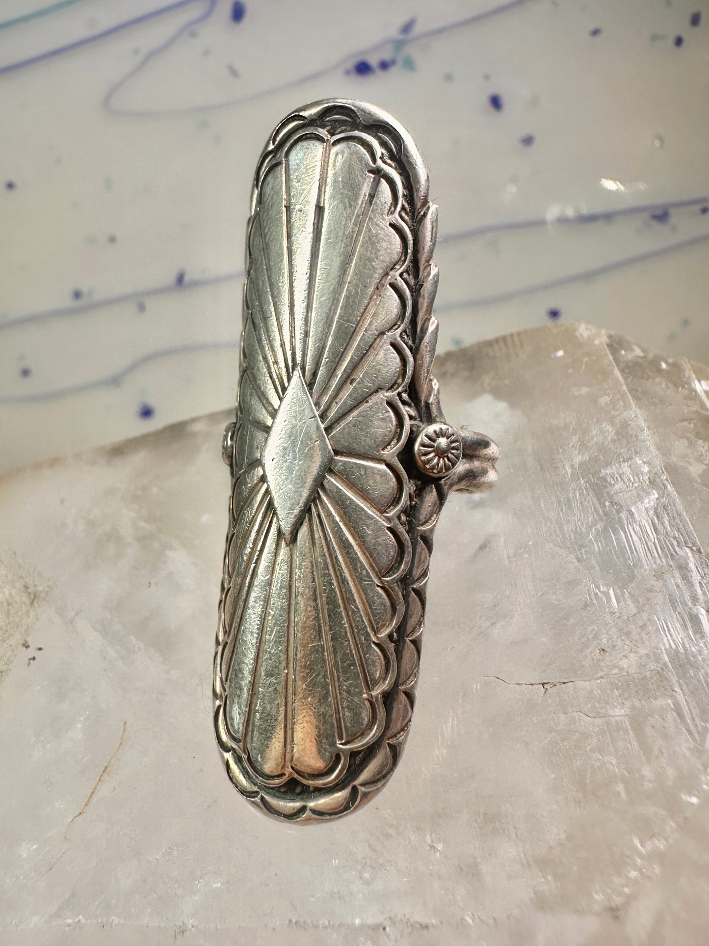 Long Navajo ring size 7 concho conch sterling silver women signed CS