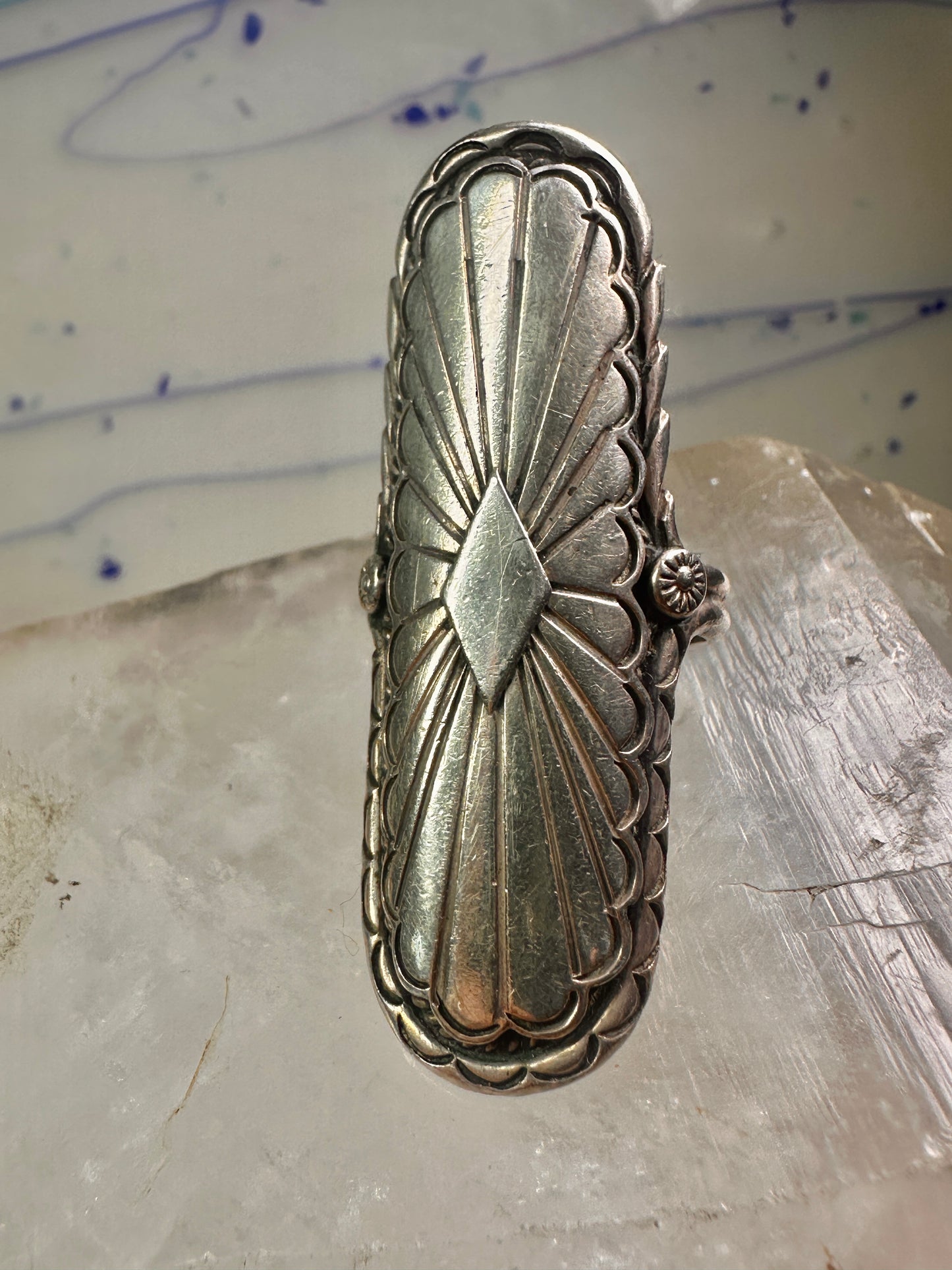 Long Navajo ring size 7 concho conch sterling silver women signed CS